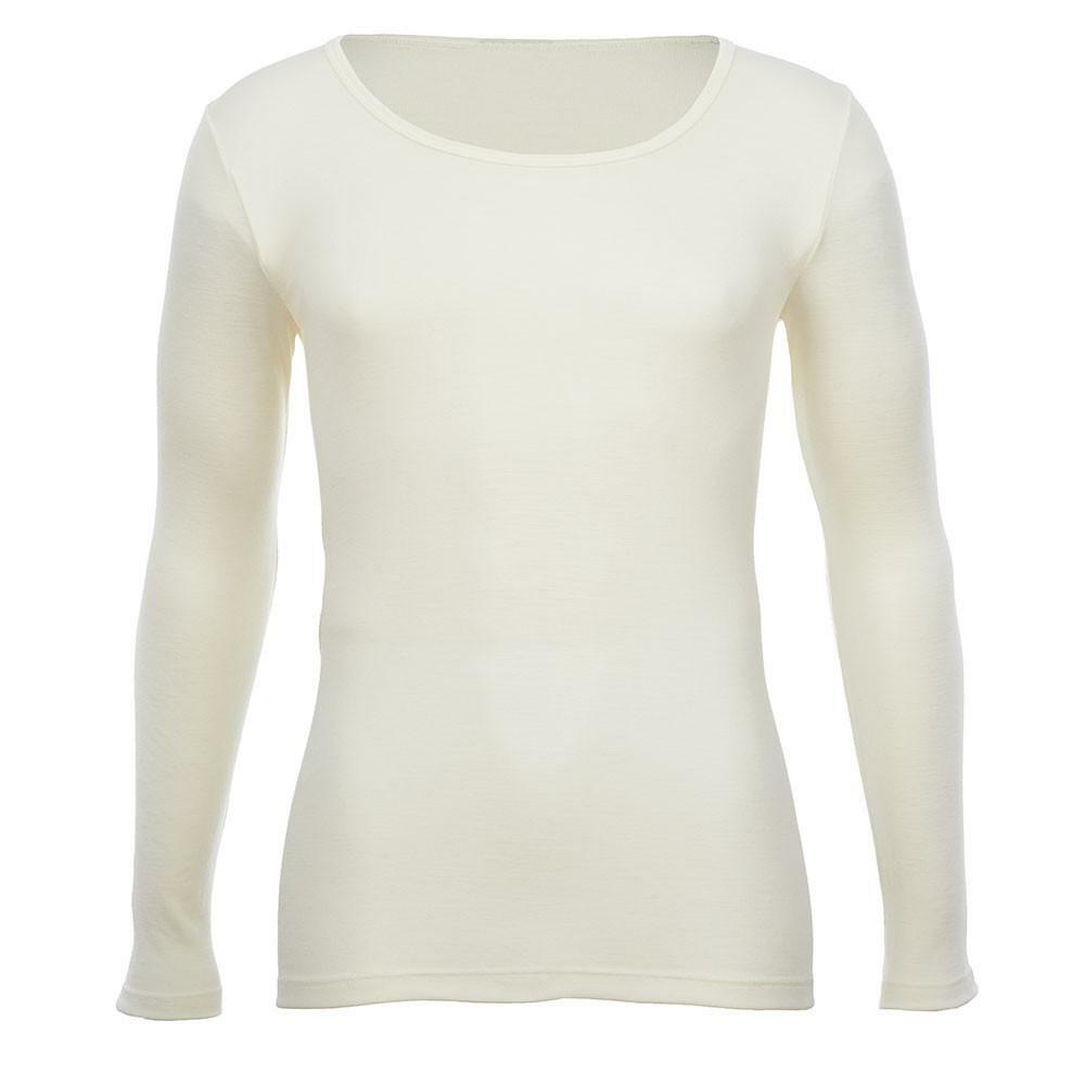 Thermo Fleece Childrens Long Sleeve Tee Top Thermals Merino Wool Blend - Natural-0