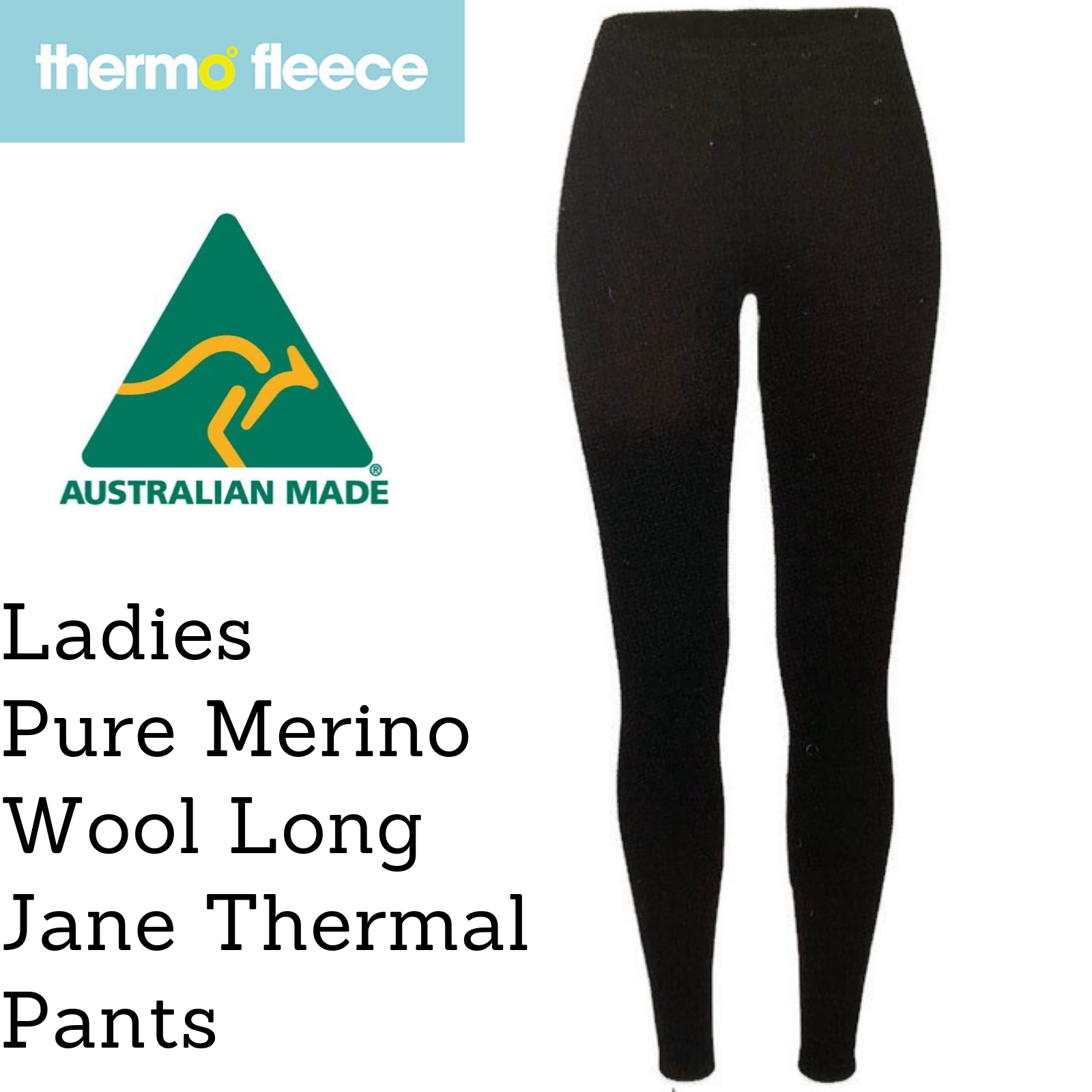 Womens Pure Merino Wool Knit Long Janes Thermal Underwear Thermals Pants - Black-1