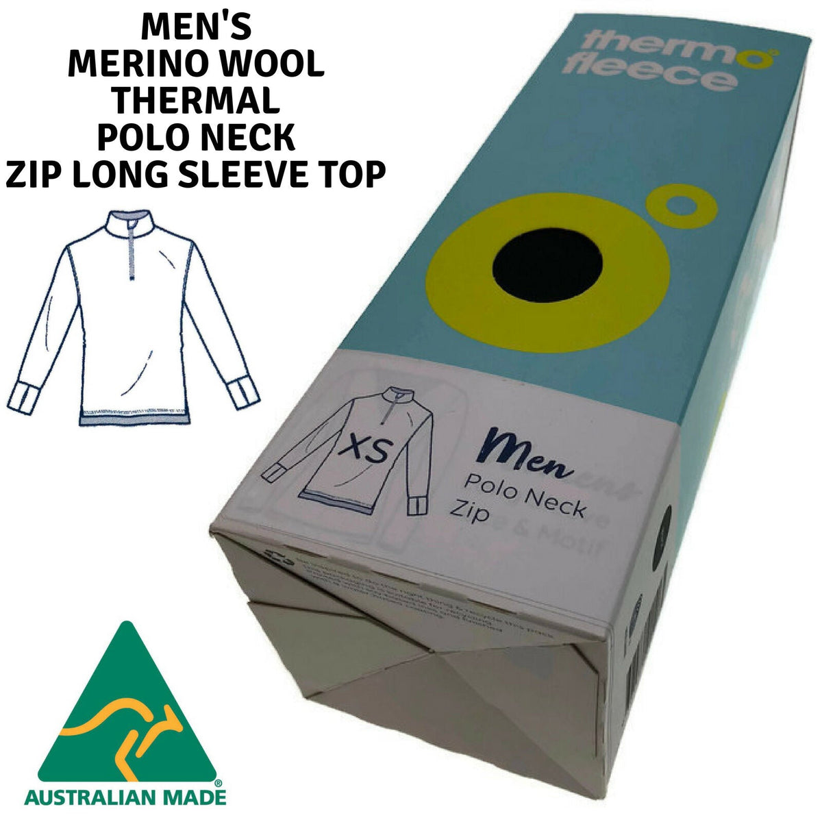 Mens Pure Merino Wool 1/4 Zip Long Sleeve Polo Neck Thermal Top Warm Thermals  - Black
