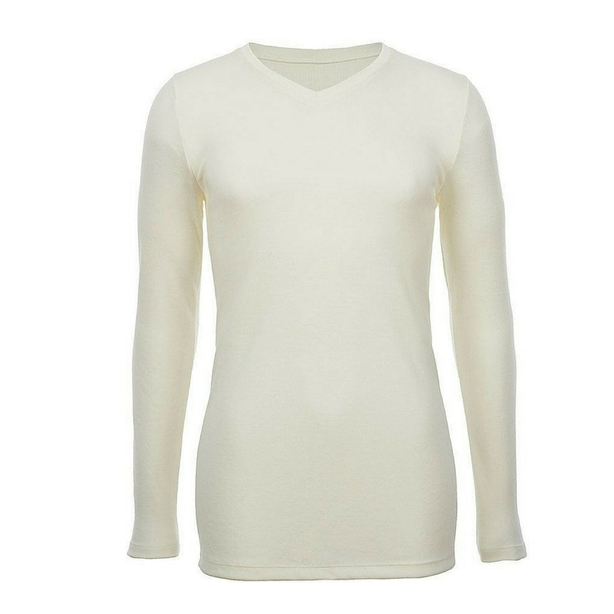 Mens 100% Pure Merino Wool Thermal Underwear V Neck Long Sleeve Top - Natural
