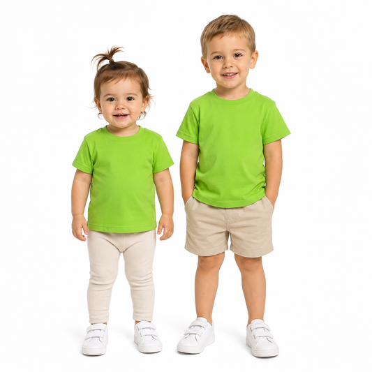 BABY & TODDLER PLAIN T SHIRT 100% COTTON Basic Blank Tee Top Teen Teenager Crew Kids - Lime Green