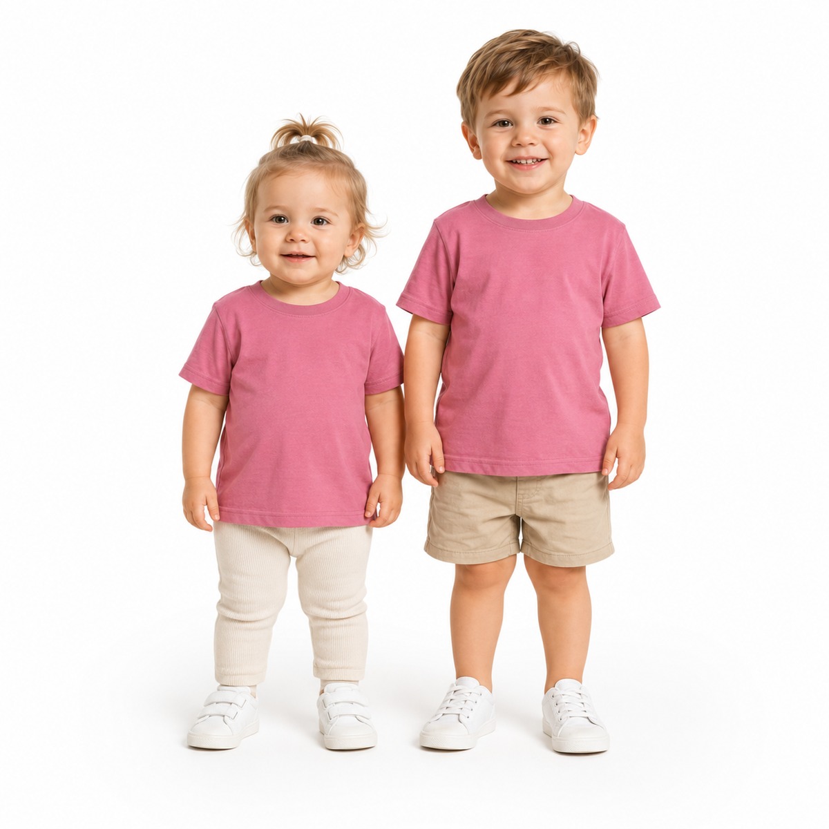 BABY & TODDLER PLAIN T SHIRT 100% COTTON Basic Blank Tee Top Teen Teenager Crew Kids - Pink