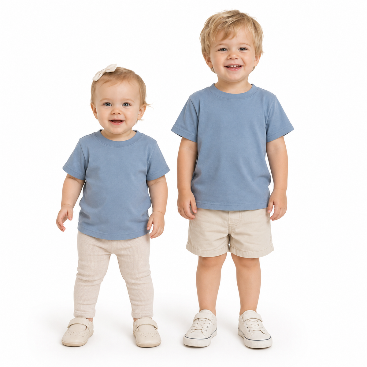 BABY & TODDLER PLAIN T SHIRT 100% COTTON Basic Blank Tee Top Teen Teenager Crew Kids - Sky Blue