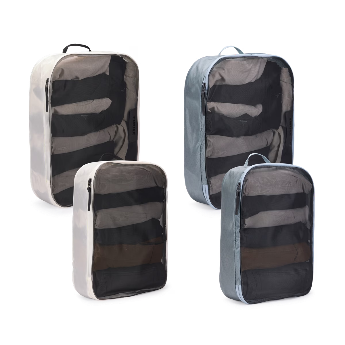 Thule Packing Cubes (Family Set of 4) Colour Coded Travel Organiser Bags in Pond Grey/White