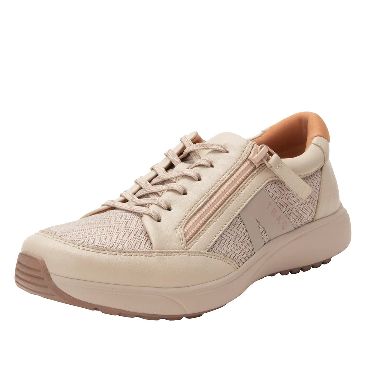 Alegria Womens TRAQ Eazee Athletic Lace-Up Sneaker Shoes with Side Zipper - Bone-0