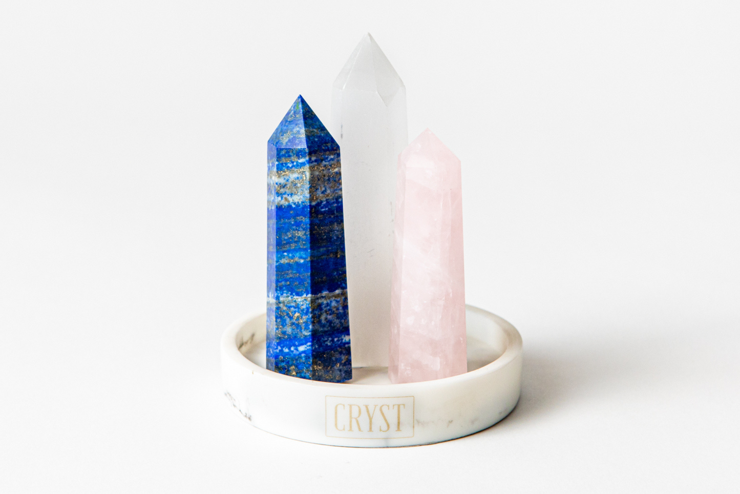 Taurus Crystal Trio - Rose Quartz, Selenite + Lapis Lazuli-2