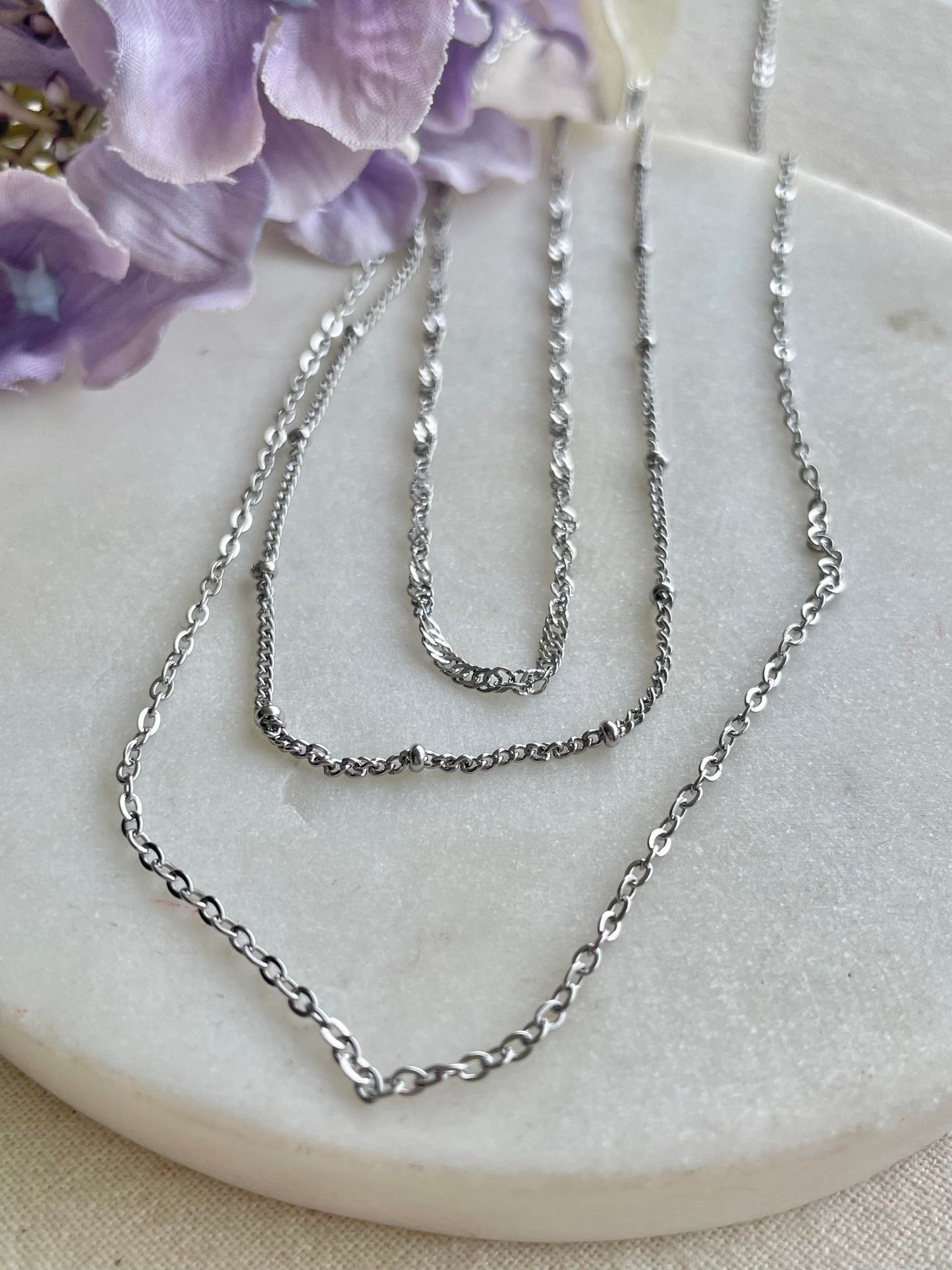 Three tiers of silver necklace – Tarnish Proof Jewellery-1