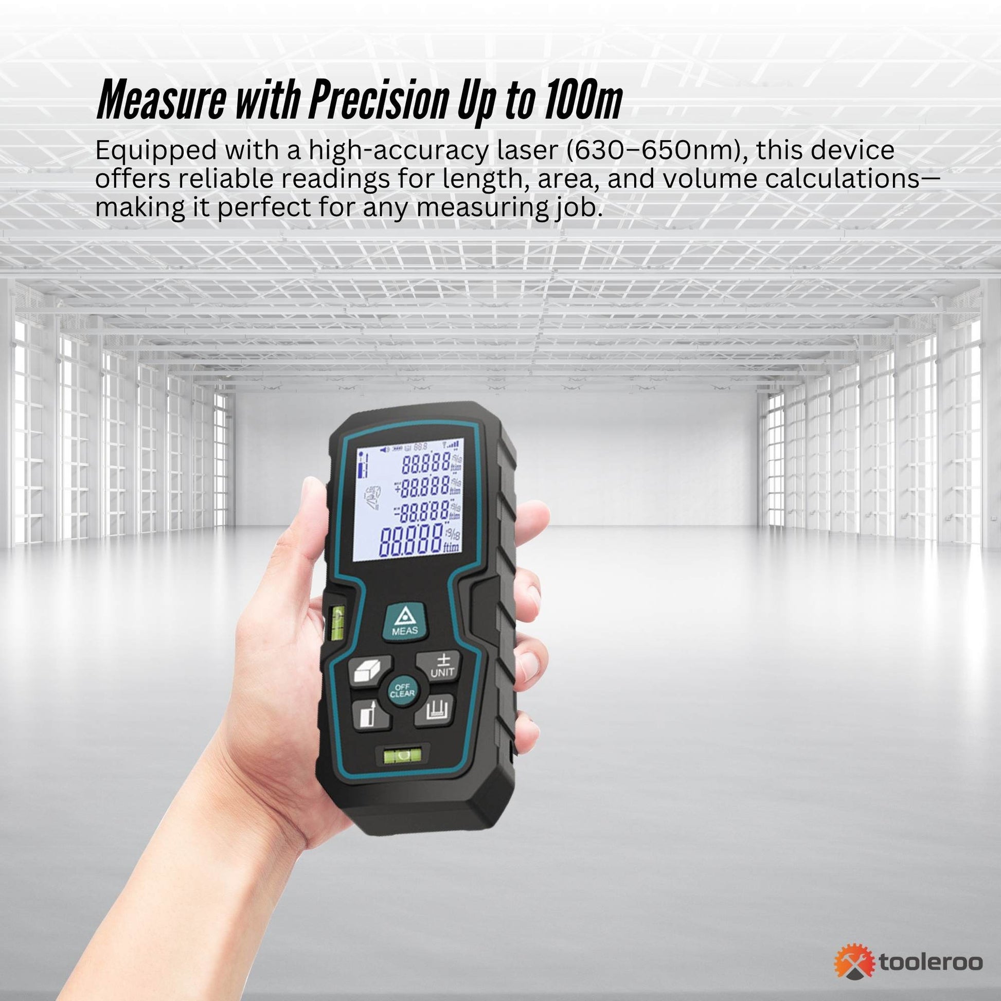 Tooleroo 100m Digital Laser Distance Measurer - LCD Area Volume Meter Tool-2