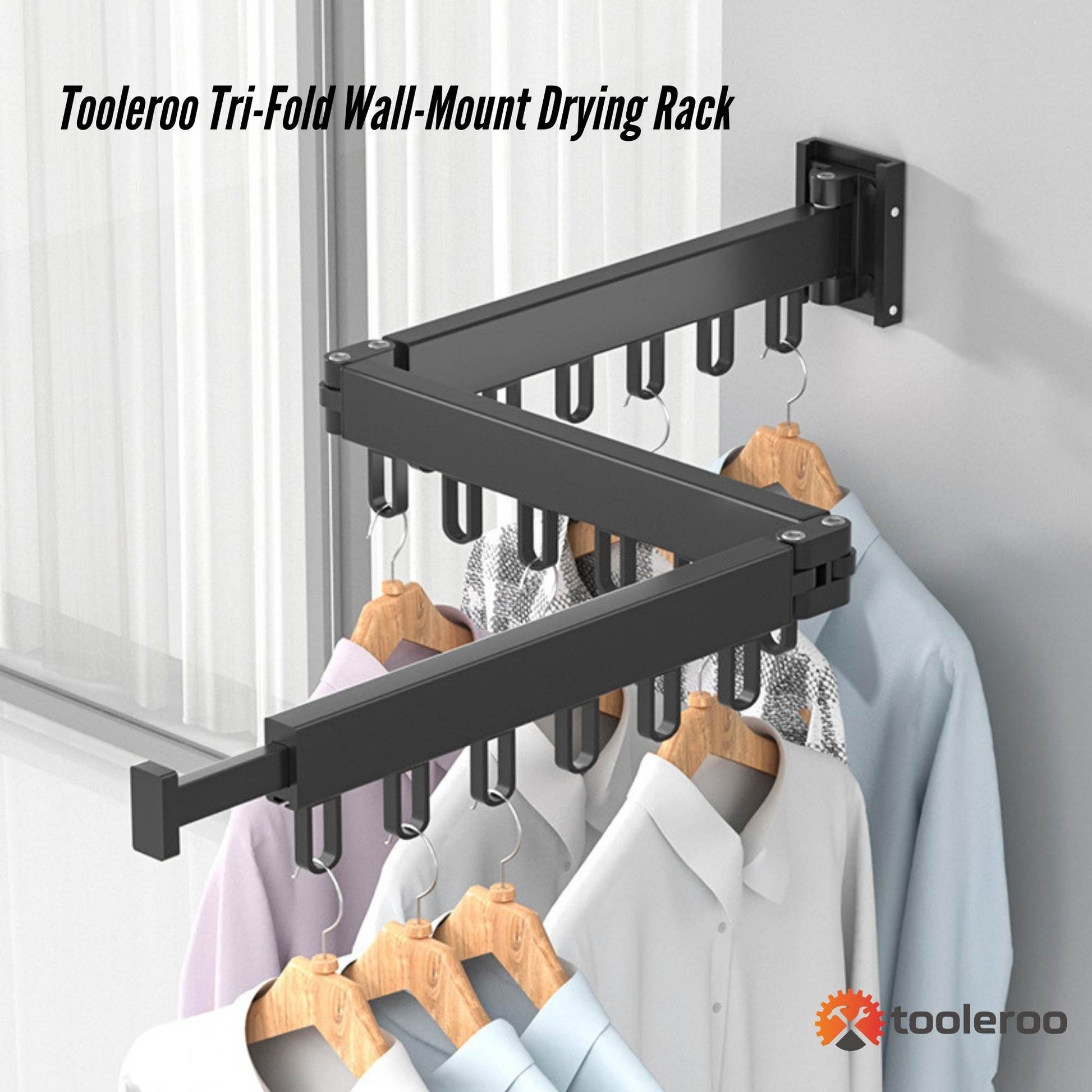 Tooleroo Clothes Drying Rack Tri-Fold Wall-Mount Space-Saving Laundry Hanger-1