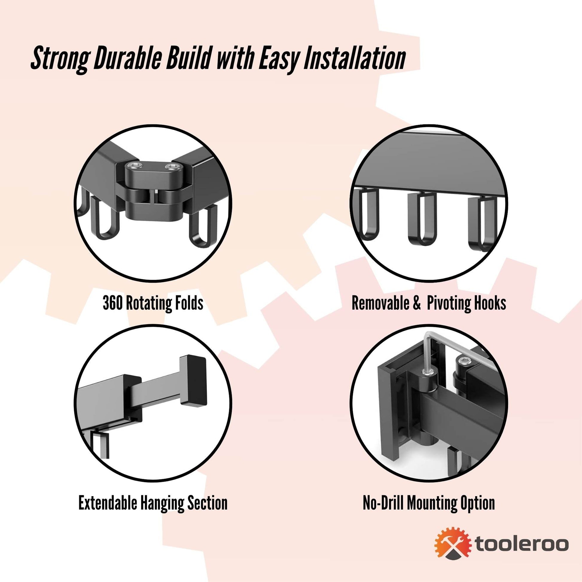 Tooleroo Clothes Drying Rack Tri-Fold Wall-Mount Space-Saving Laundry Hanger-2