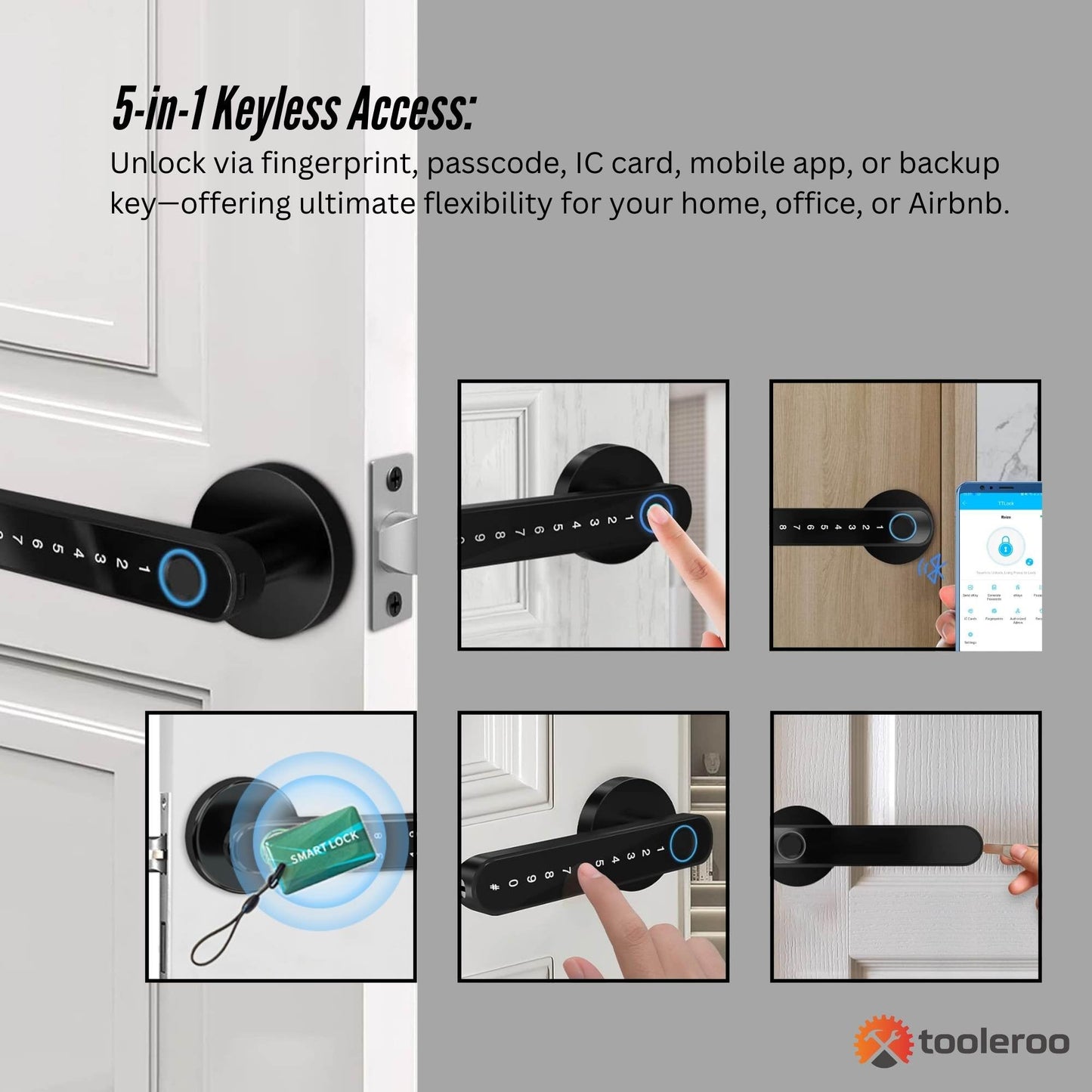 Tooleroo Digital Smart Door Lock Handle - 5in1 Keypad Home Entry Security System-3