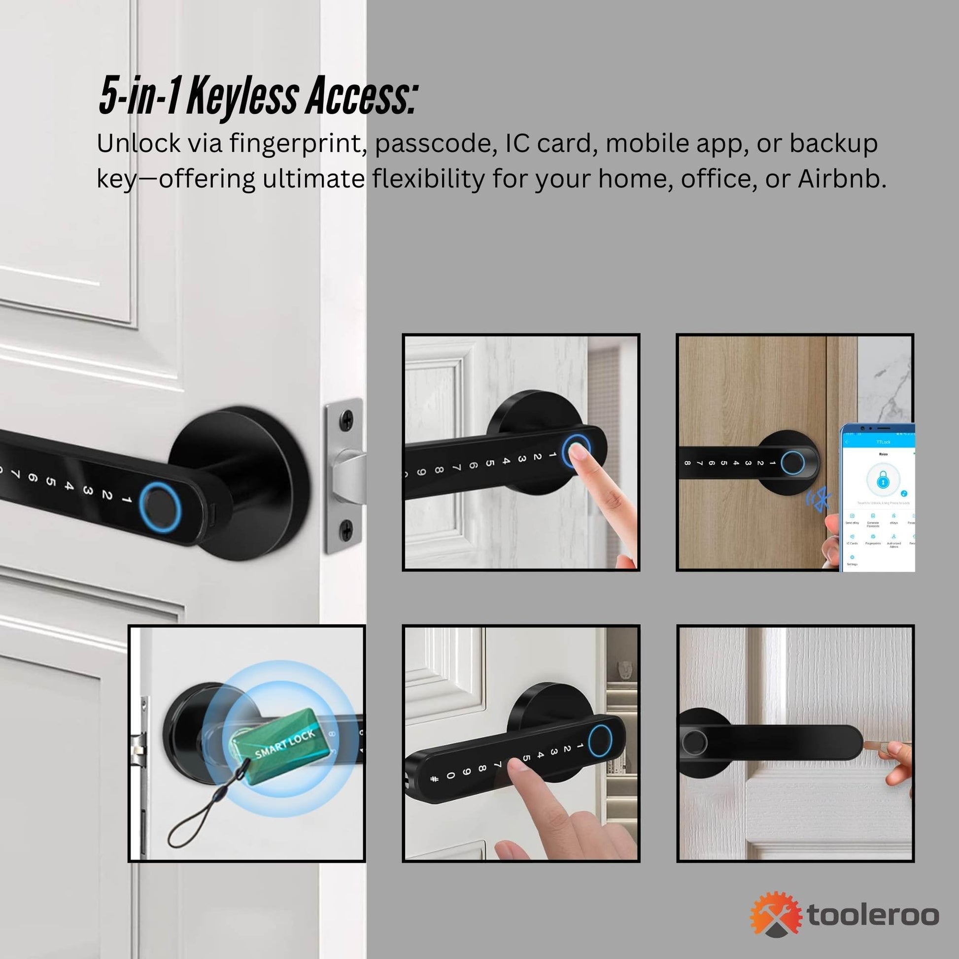 Tooleroo Digital Smart Door Lock Handle - 5in1 Keypad Home Entry Security System-3