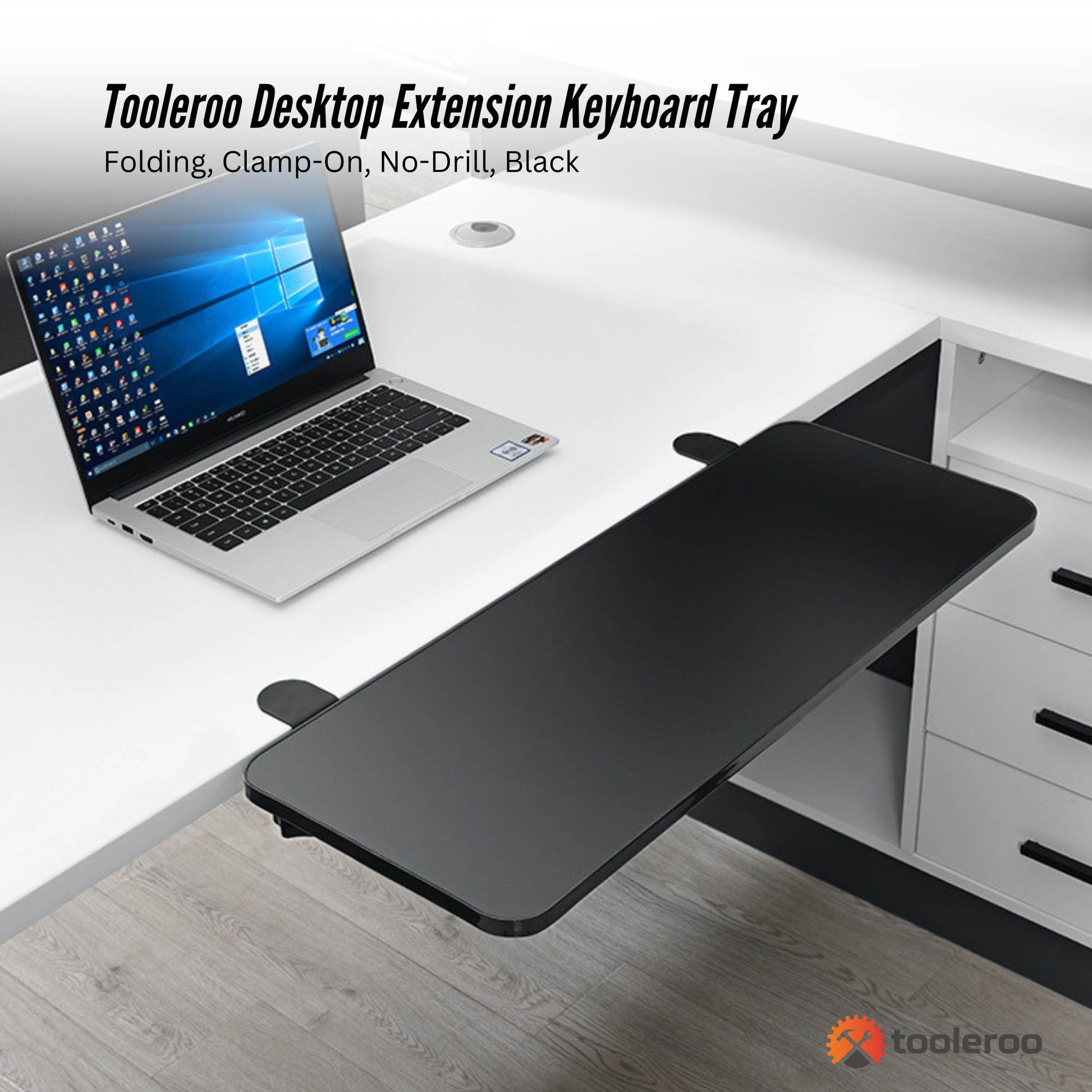 Tooleroo Folding Tray Desk Extender - Clamp-On Table Extension Shelf Black-1