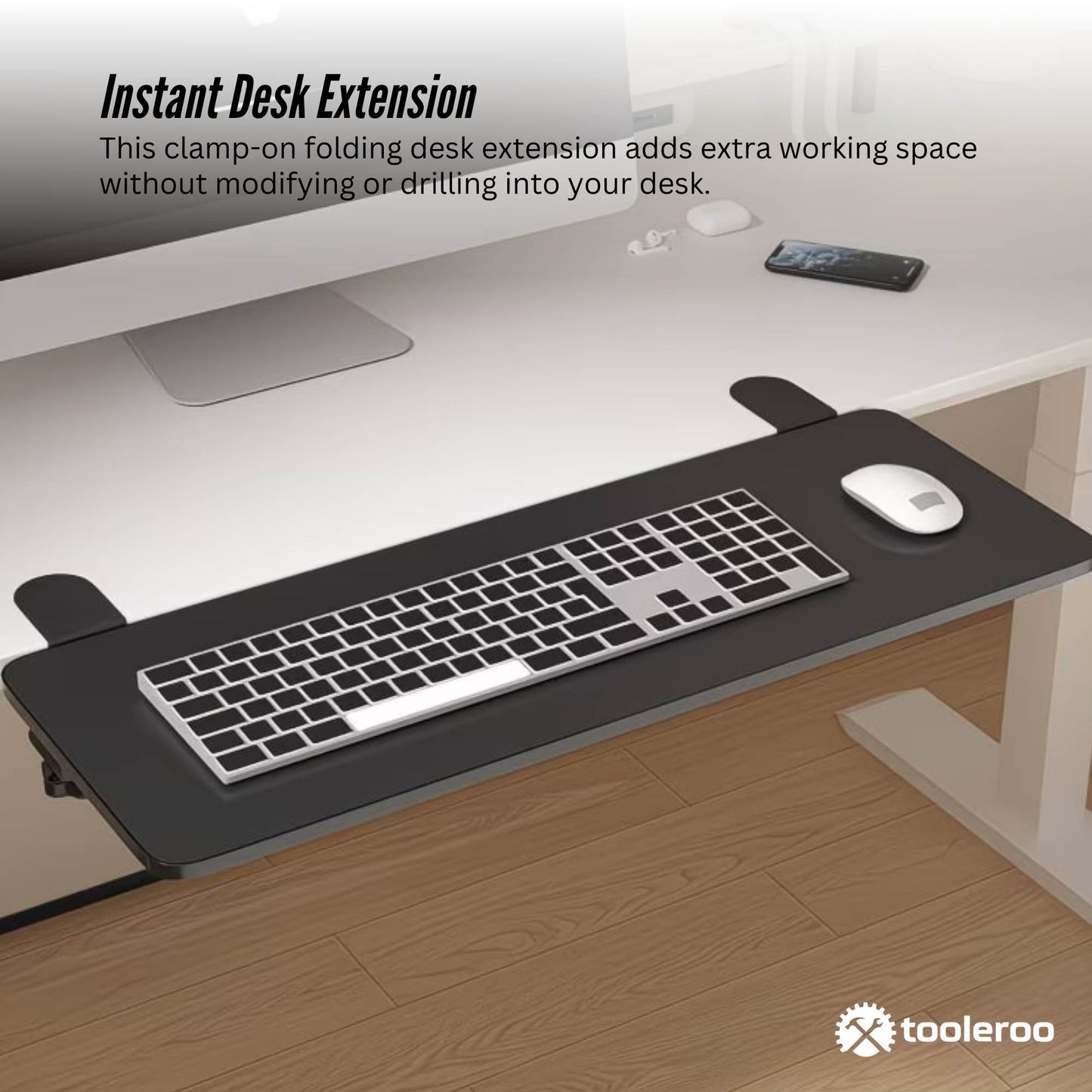 Tooleroo Folding Tray Desk Extender - Clamp-On Table Extension Shelf Black-2