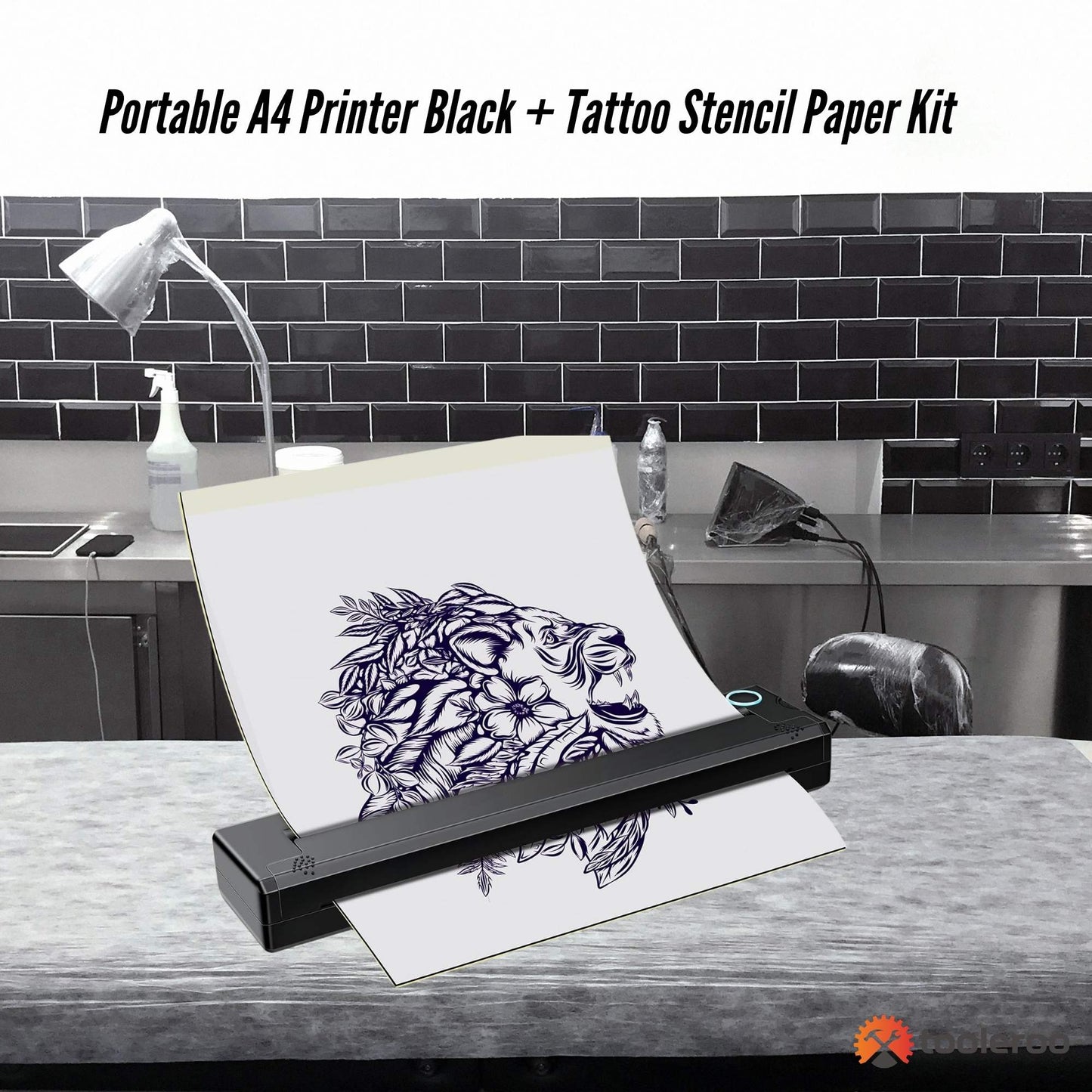 Tooleroo Portable A4 Thermal Printer Black + Tattoo Stencil Paper - Wireless-1