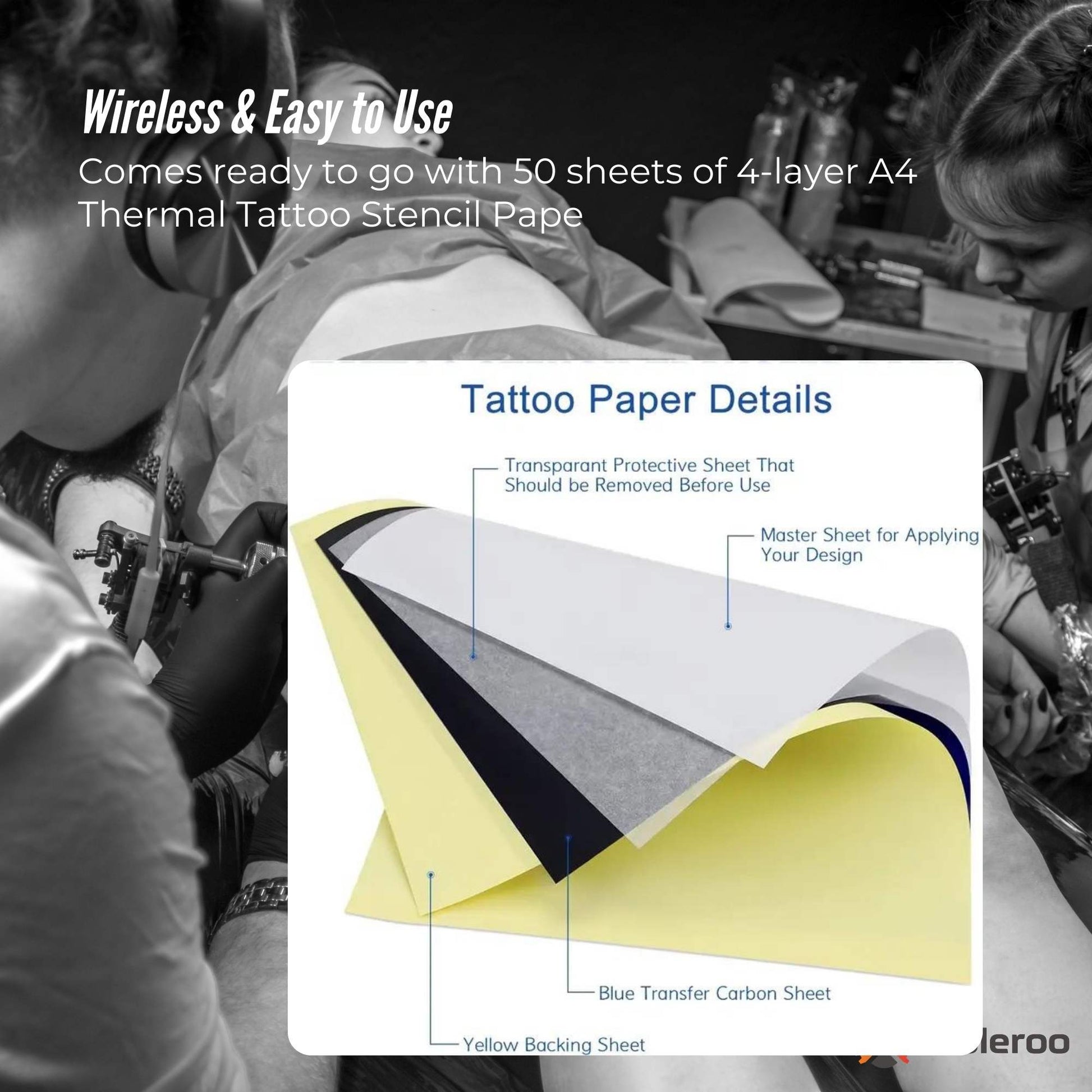 Tooleroo Portable A4 Thermal Printer Black + Tattoo Stencil Paper - Wireless-2