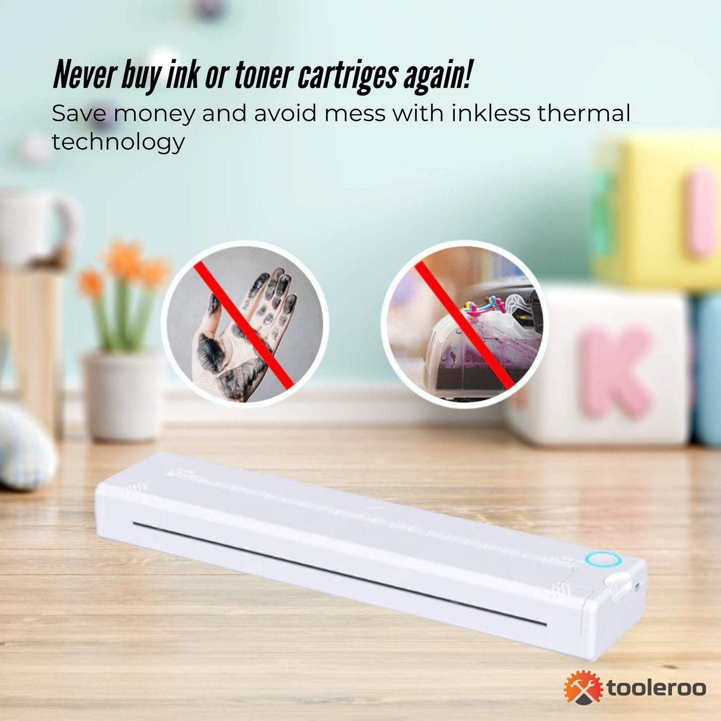 Tooleroo Portable A4 Thermal Printer White + Paper Kit - Wireless and Inkless-2