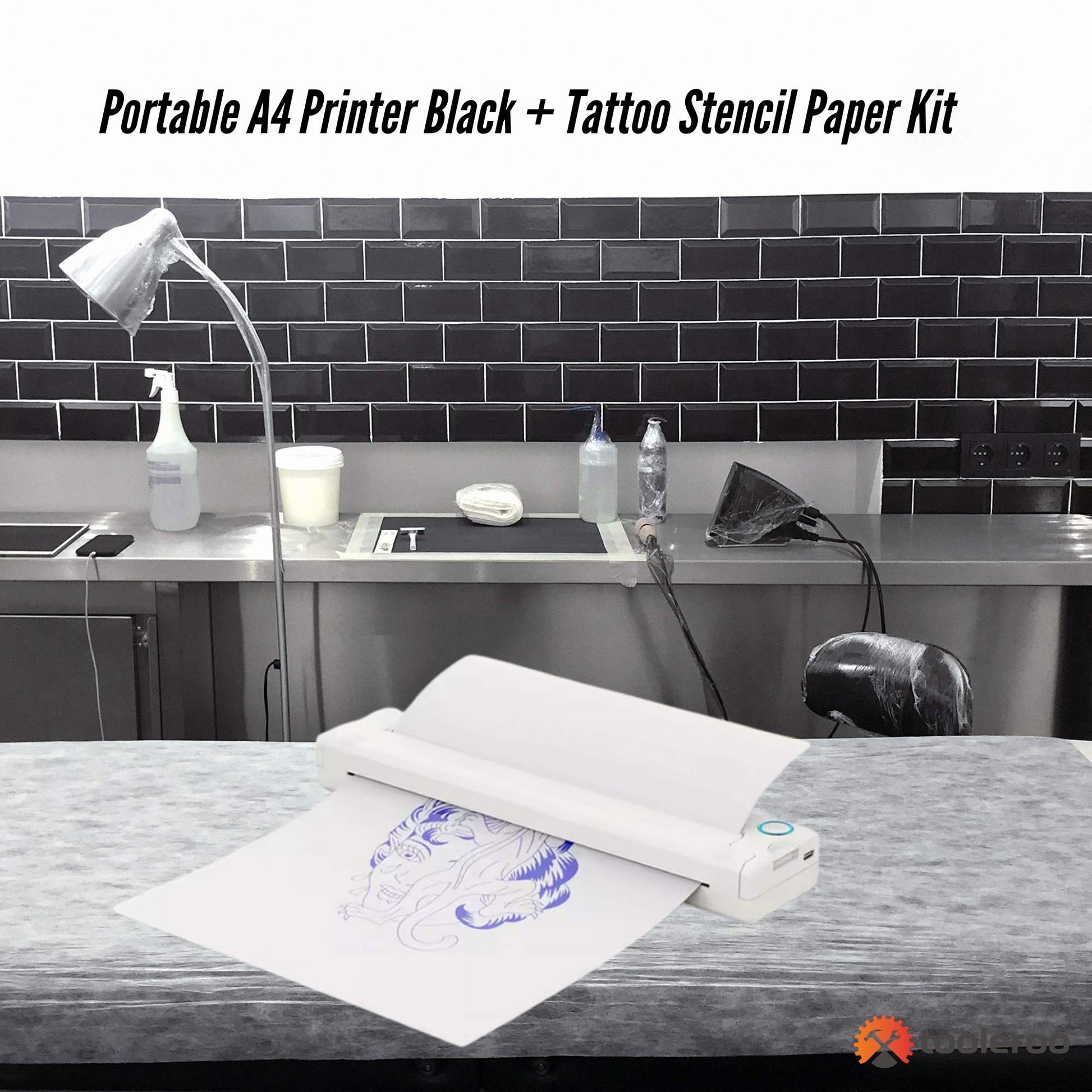 Tooleroo Portable A4 Thermal Printer White + Tattoo Stencil Paper Kit - Wireless-1