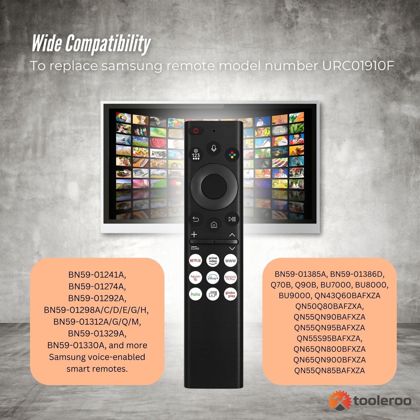 Tooleroo Smart TV Remote Control Replacement For Samsung Voice URC01910F-3