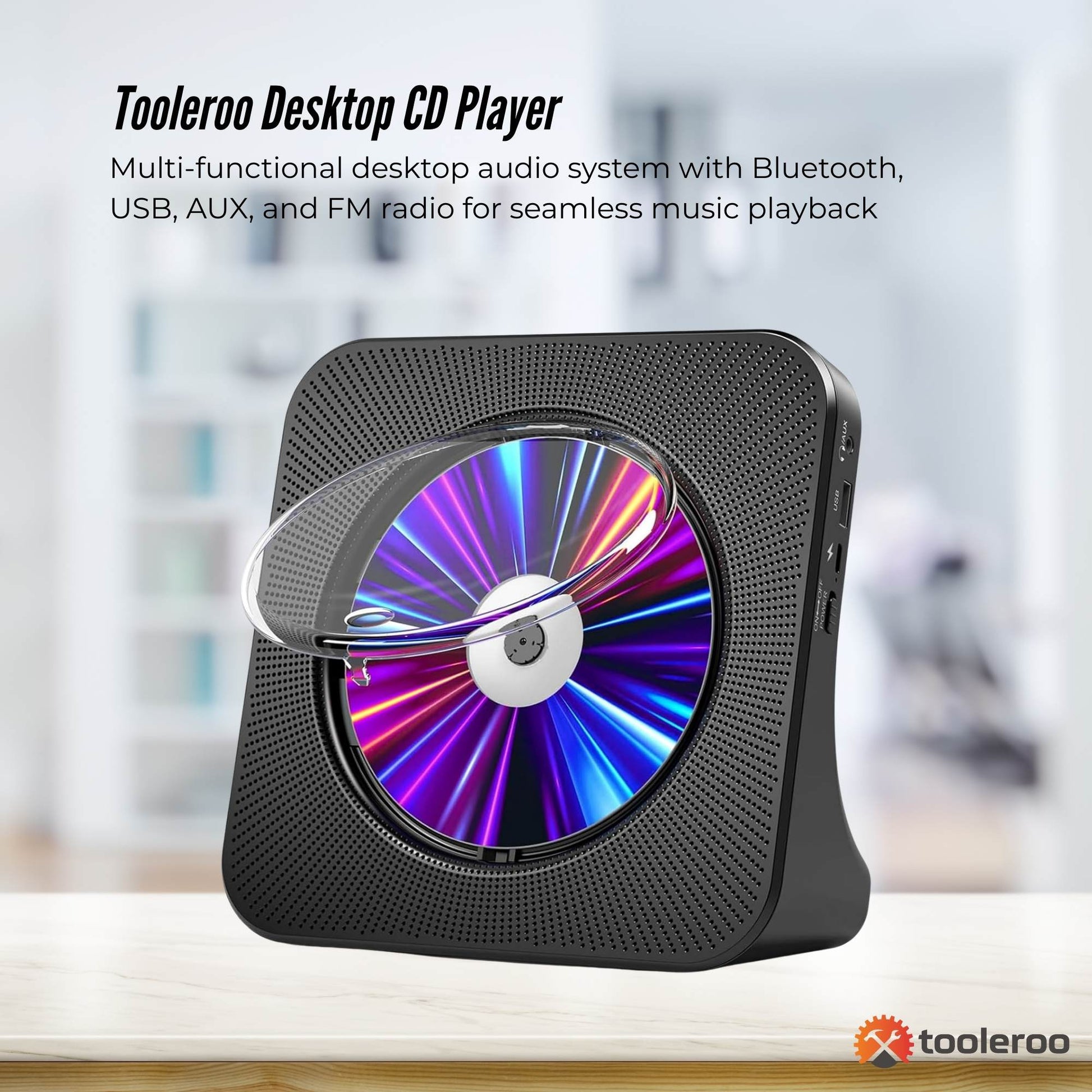 Tooleroo USB Rechargeable Desktop CD Player Speaker – Bluetooth Portable Black-1