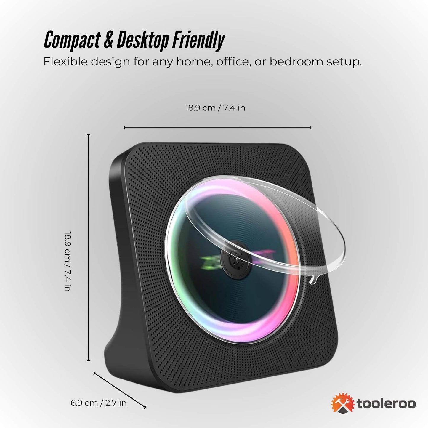 Tooleroo USB Rechargeable Desktop CD Player Speaker – Bluetooth Portable Black-3
