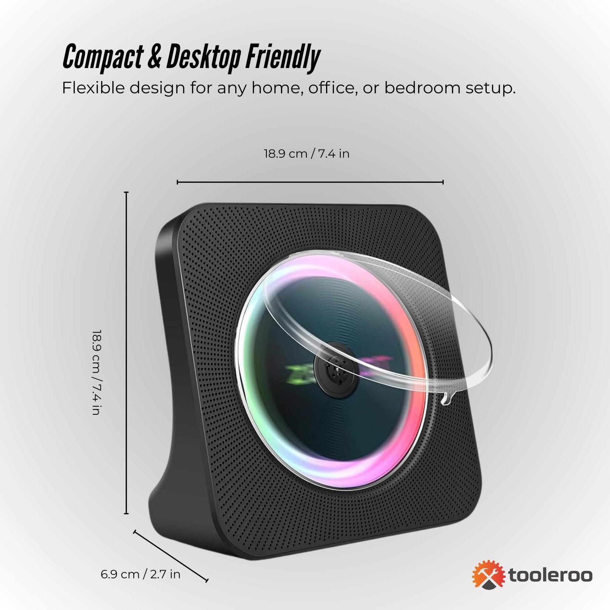 Tooleroo USB Rechargeable Desktop CD Player Speaker – Bluetooth Portable Black-3