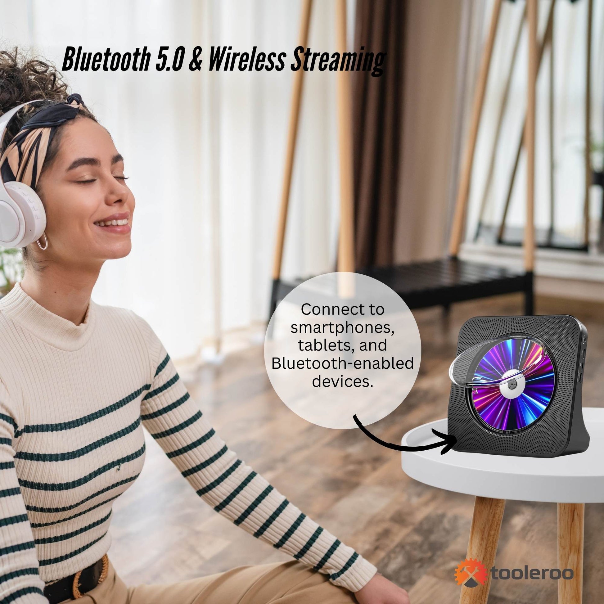 Tooleroo USB Rechargeable Desktop CD Player Speaker – Bluetooth Portable Black-4