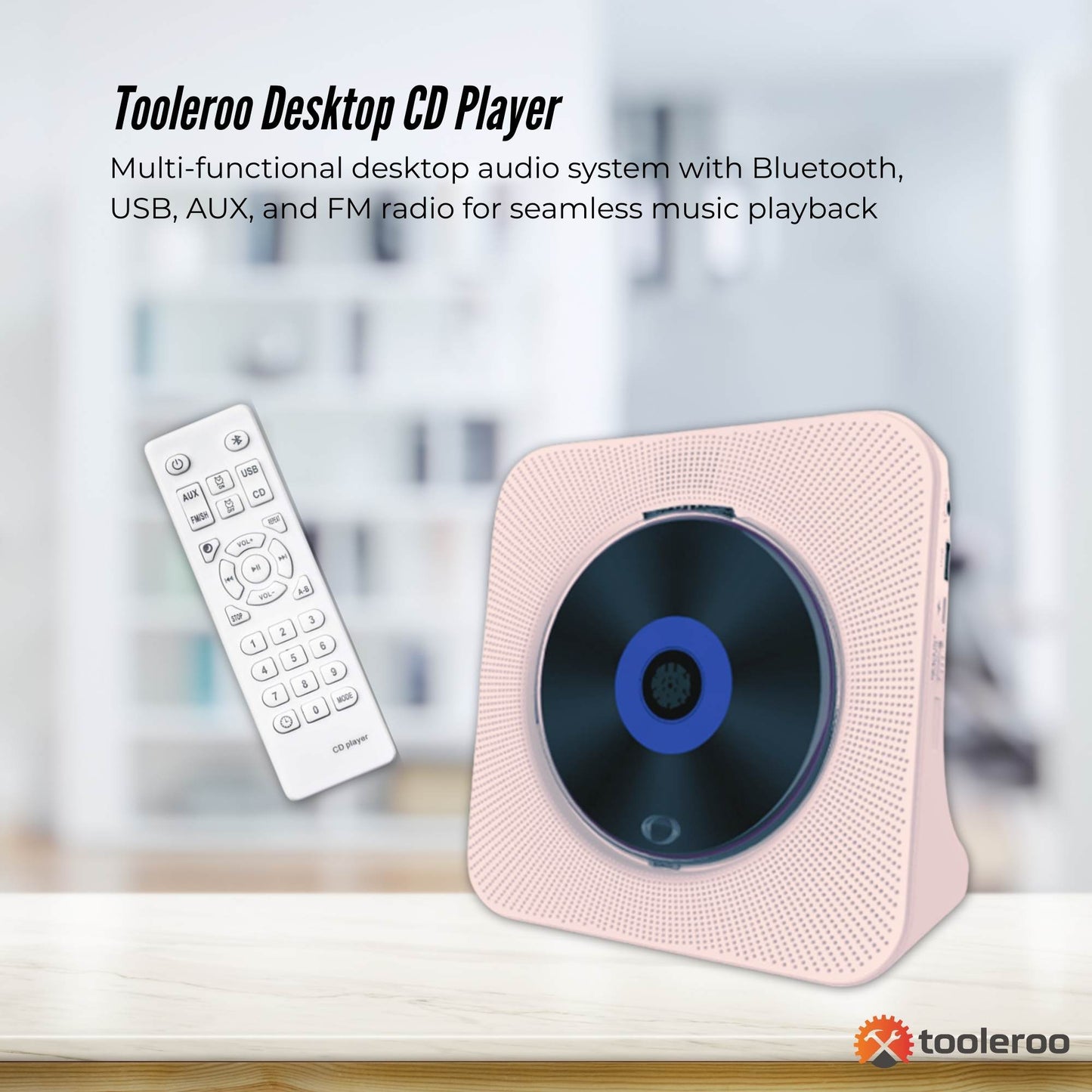 Tooleroo USB Rechargeable Desktop CD Player Speaker – Bluetooth Portable Pink-1
