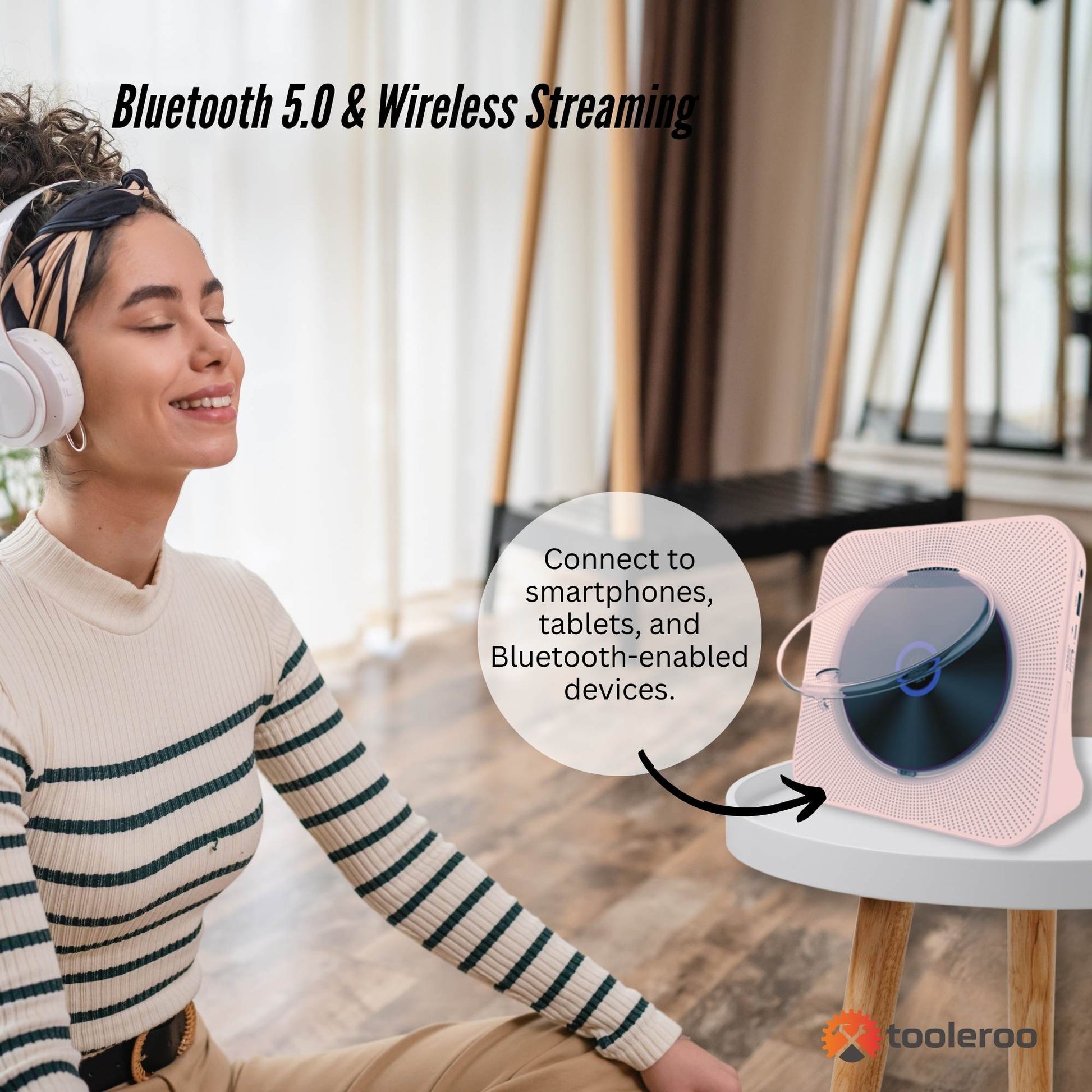 Tooleroo USB Rechargeable Desktop CD Player Speaker – Bluetooth Portable Pink-4