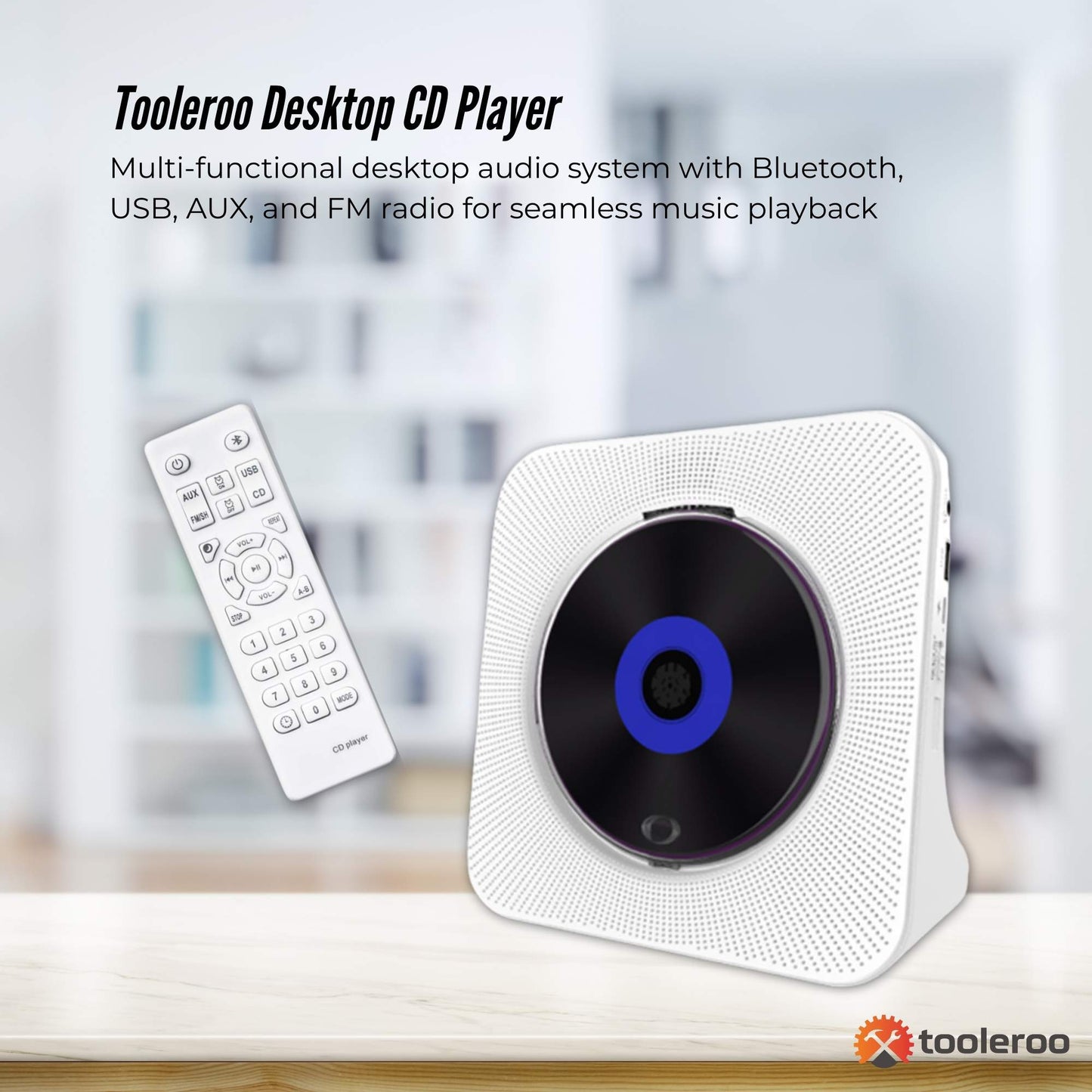 Tooleroo USB Rechargeable Desktop CD Player Speaker – Bluetooth Portable White-1