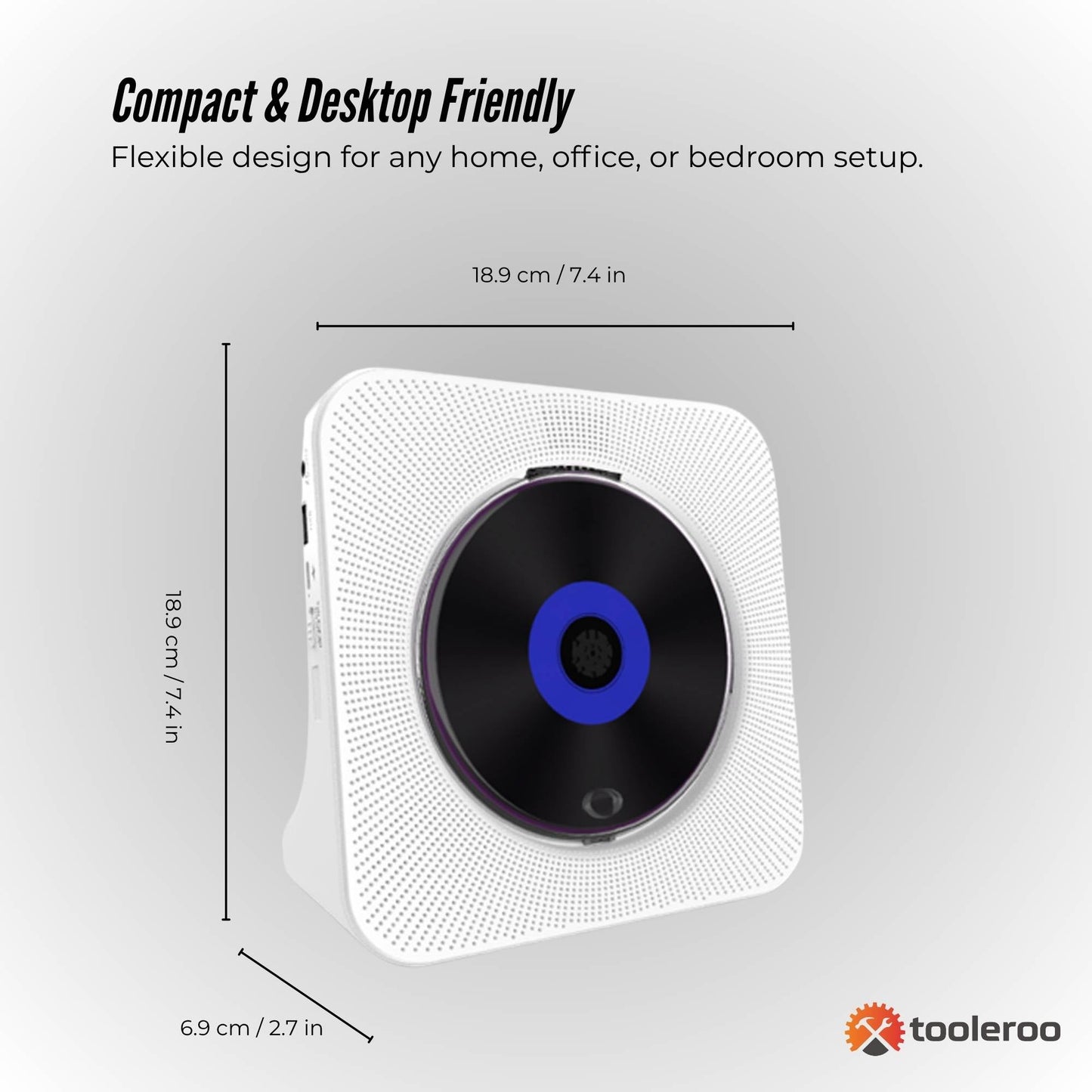 Tooleroo USB Rechargeable Desktop CD Player Speaker – Bluetooth Portable White-3