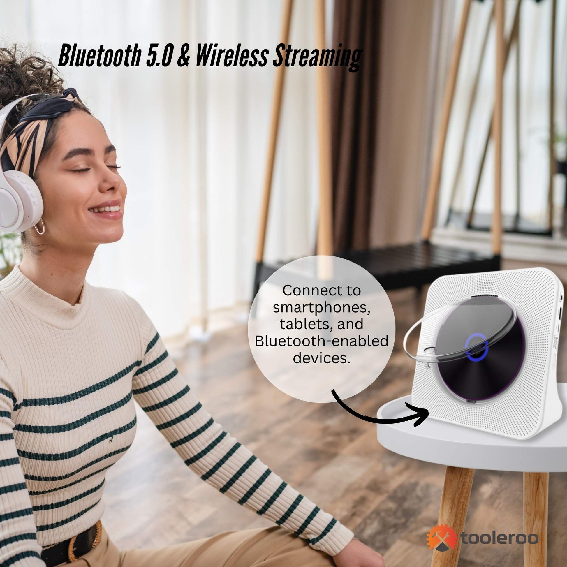 Tooleroo USB Rechargeable Desktop CD Player Speaker – Bluetooth Portable White-4