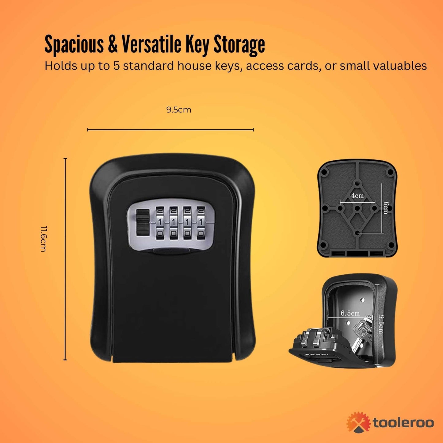 Tooleroo Wall Mount Key Lock Box – 4-Digit Safe Weatherproof Secure Storage-4