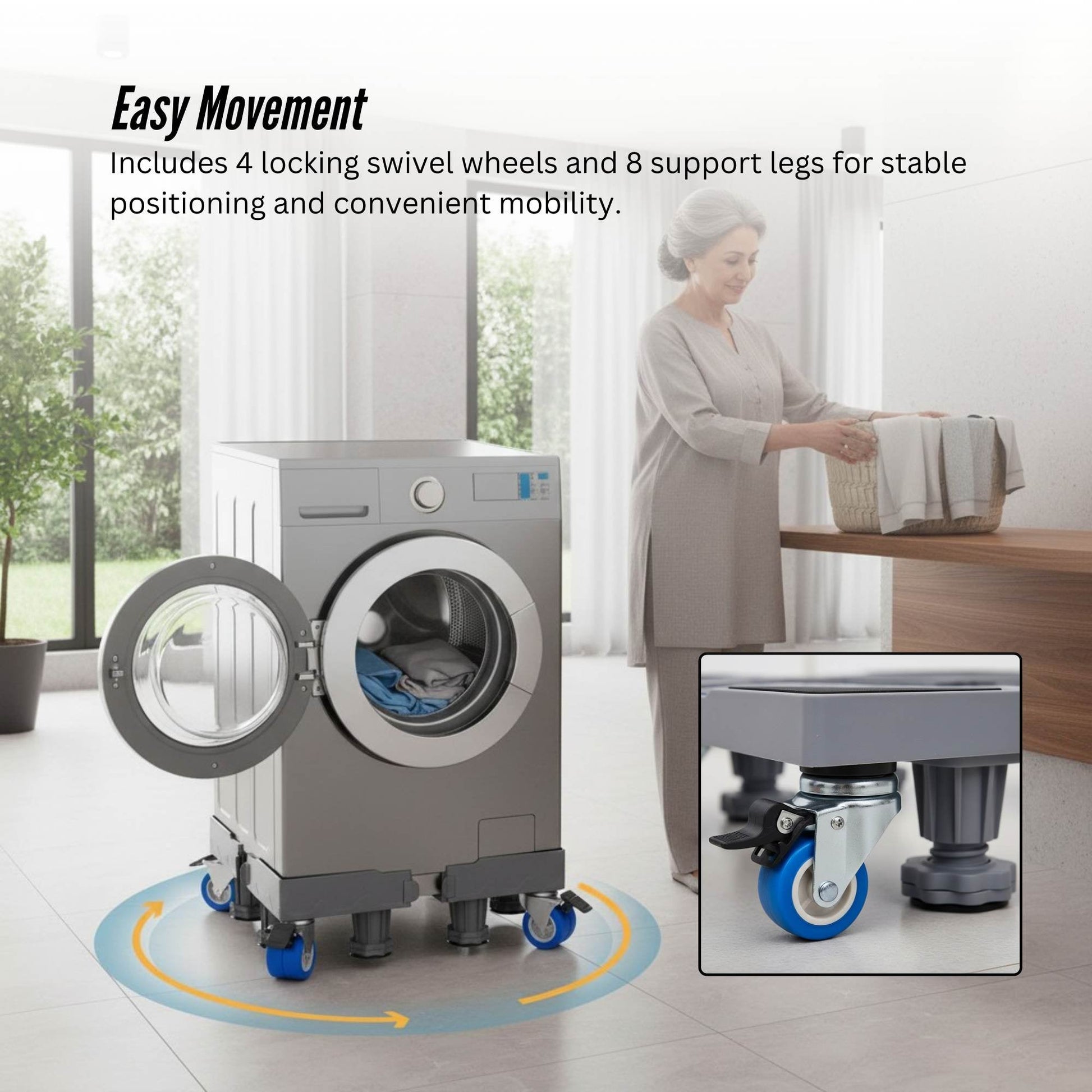 Tooleroo Washing Machine Stand - 200Kg Adjustable Wheeled Fridge Appliance Base-3