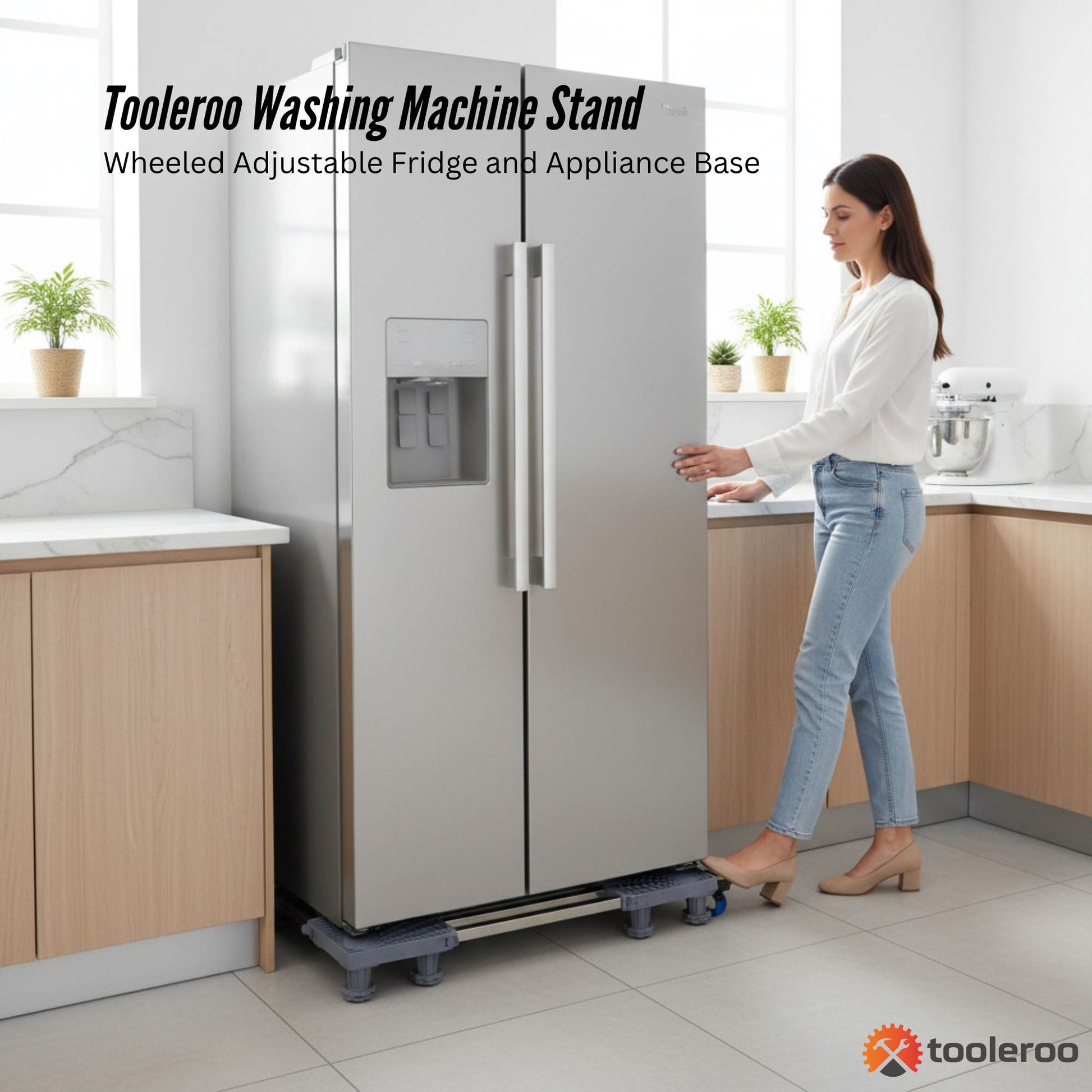 Tooleroo Washing Machine Stand - 200Kg Adjustable Wheeled Fridge Appliance Base-1