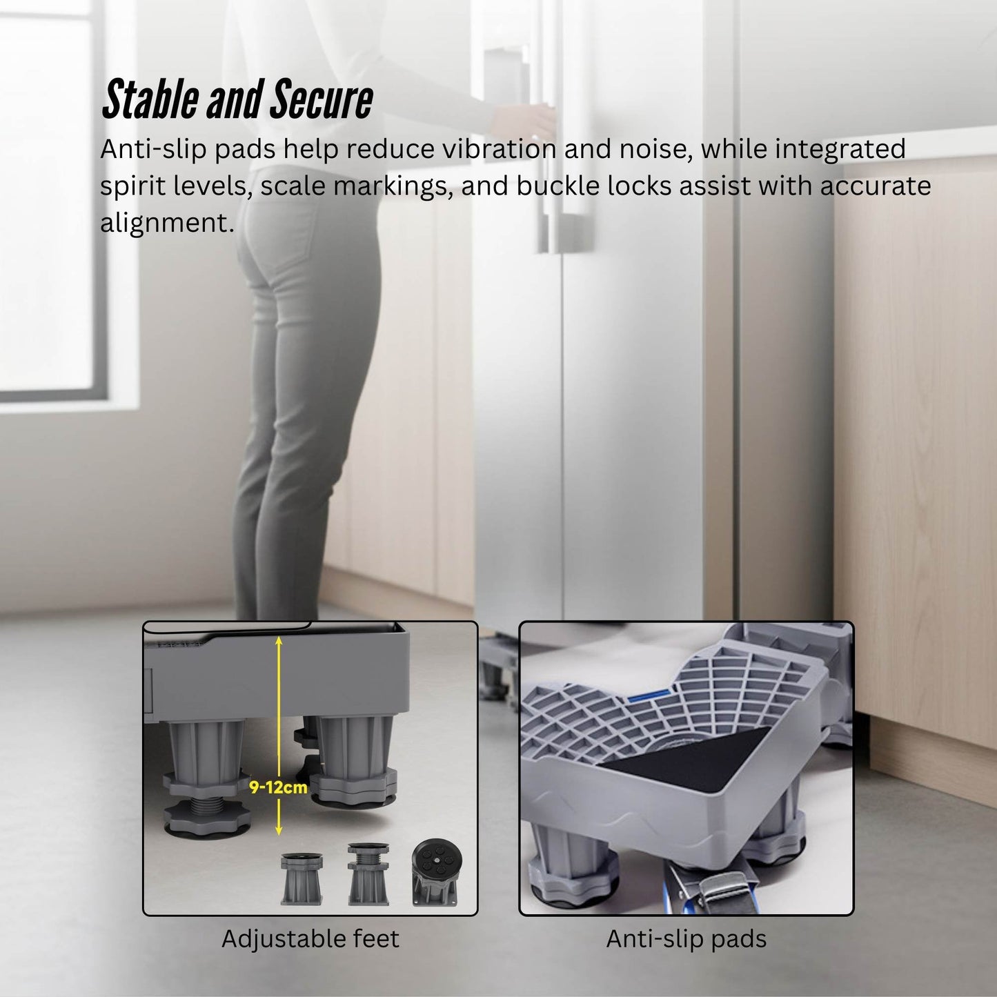 Tooleroo Washing Machine Stand - Wheeled Adjustable Fridge and Appliance Base-4