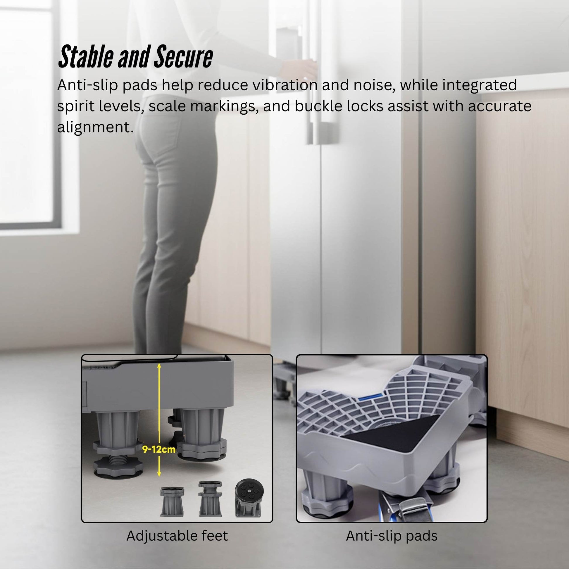 Tooleroo Washing Machine Stand - Wheeled Adjustable Fridge and Appliance Base-4