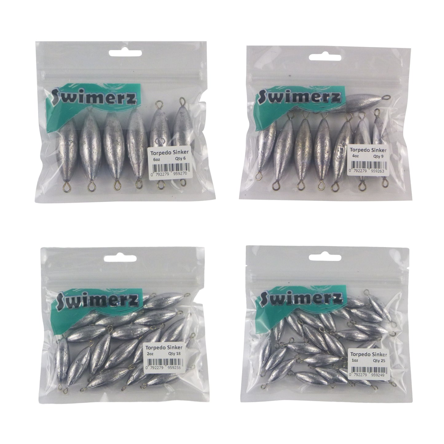 Swimerz Bulk Pack Torpedo Trolling Sinker, 4 sizes, Qty 58-1