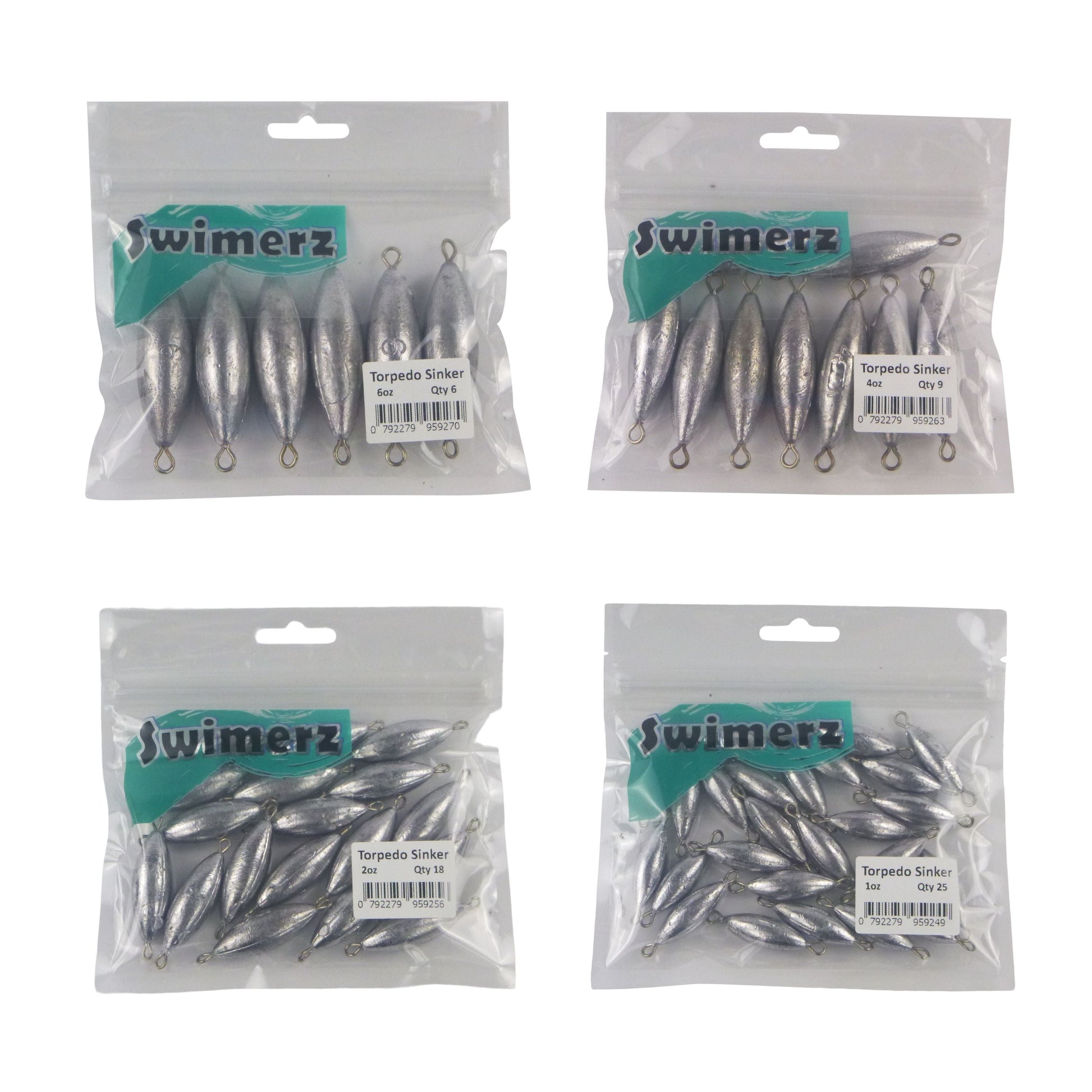 Swimerz Bulk Pack Torpedo Trolling Sinker, 4 sizes, Qty 58-1
