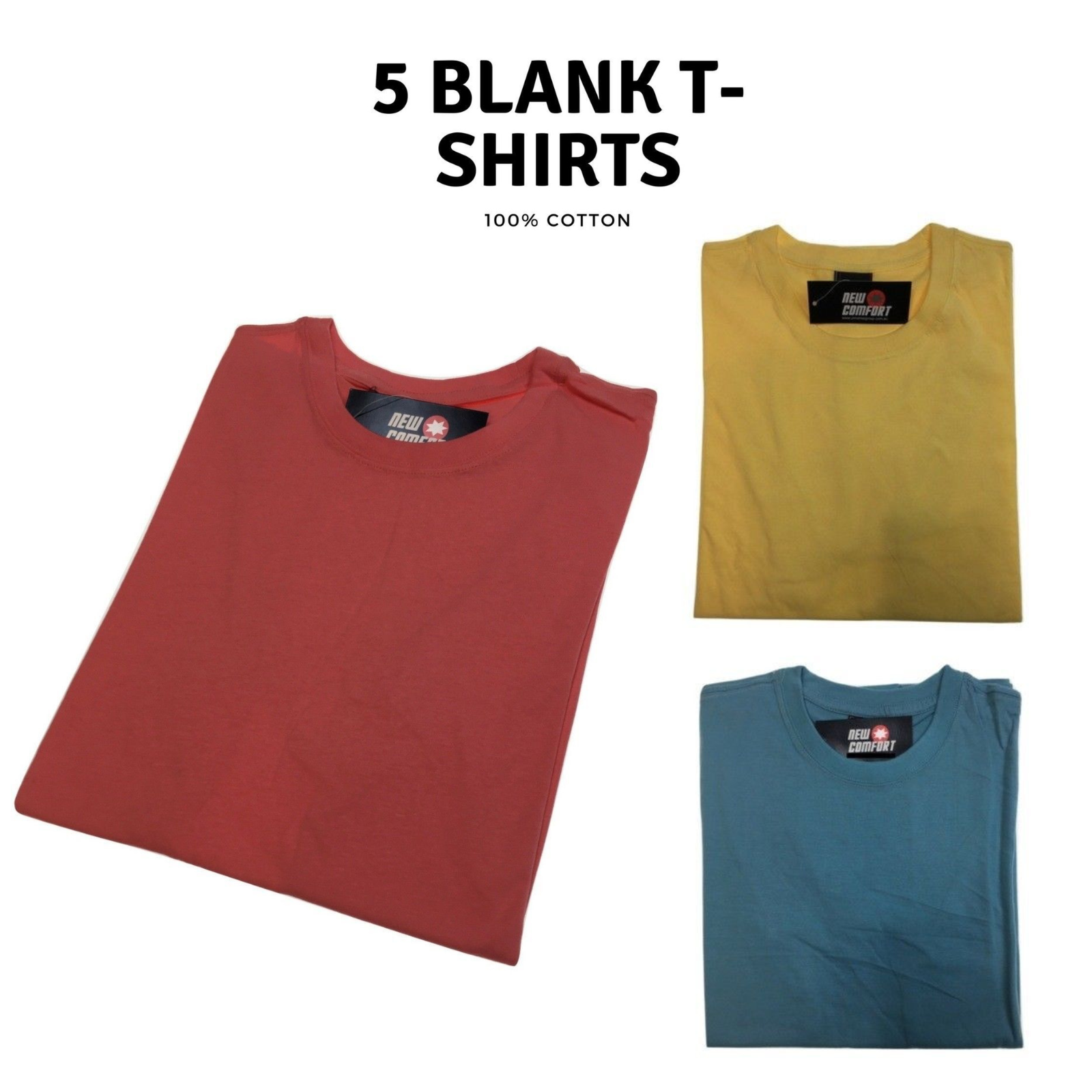 5x Plain T Shirt 100% COTTON Basic Blank Tee Mens Ladies Casual BULK Adults-1