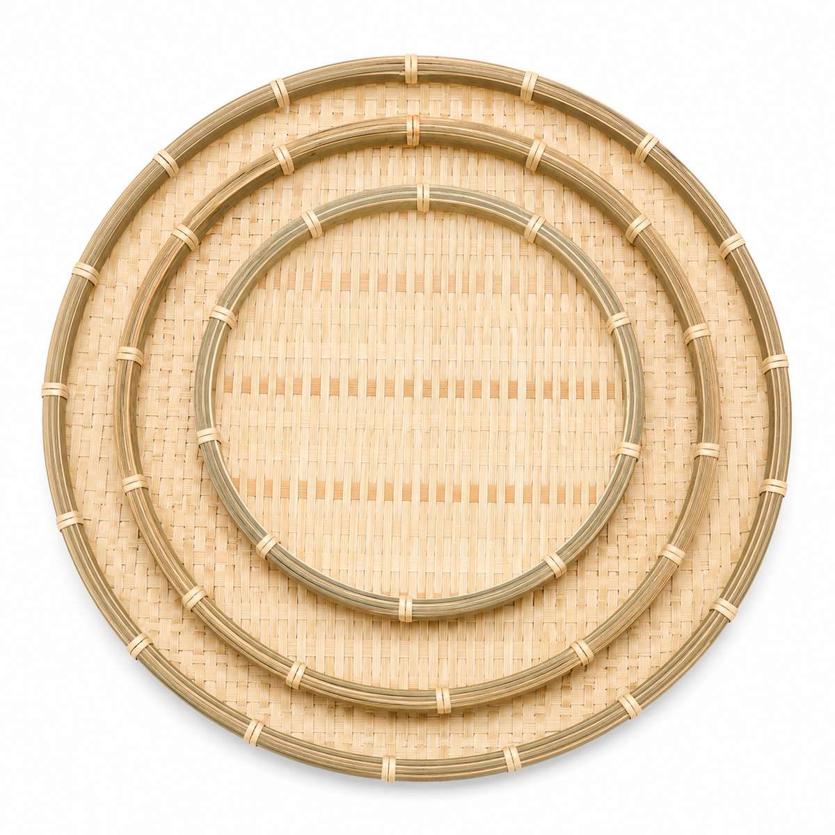 Round Bamboo Food Serving Tray Bowl Dishware Natural Wood - Set of 3