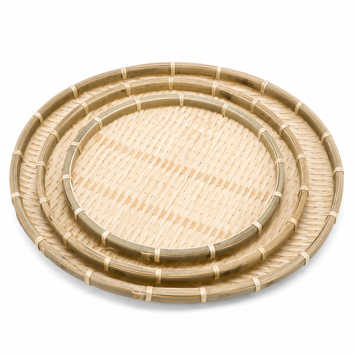 Round Bamboo Food Serving Tray Bowl Dishware Natural Wood - Set of 3