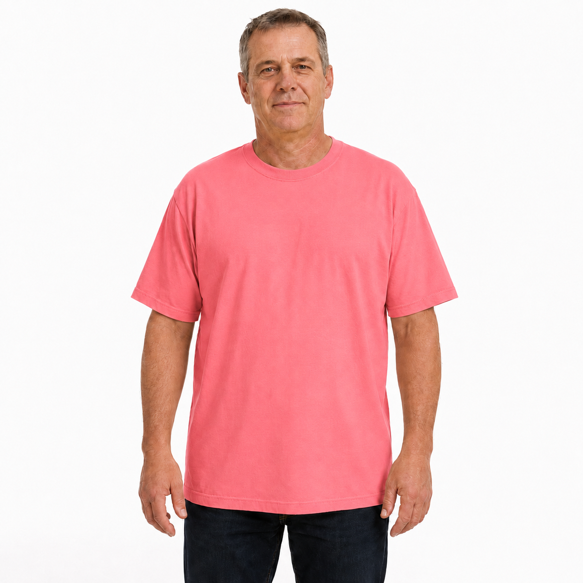 Mens Plain T Shirt 100% COTTON Loose Baggy Fit Blank Tee Top Basic T-Shirt - Pink (Salmon)