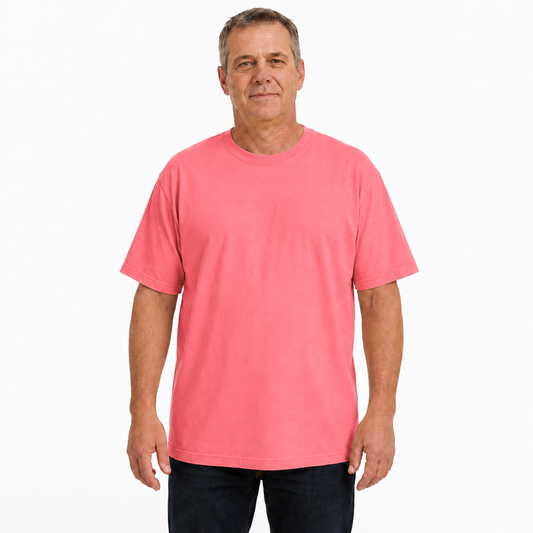 Mens Plain T Shirt 100% COTTON Loose Baggy Fit Blank Tee Top Basic T-Shirt - Pink (Salmon)