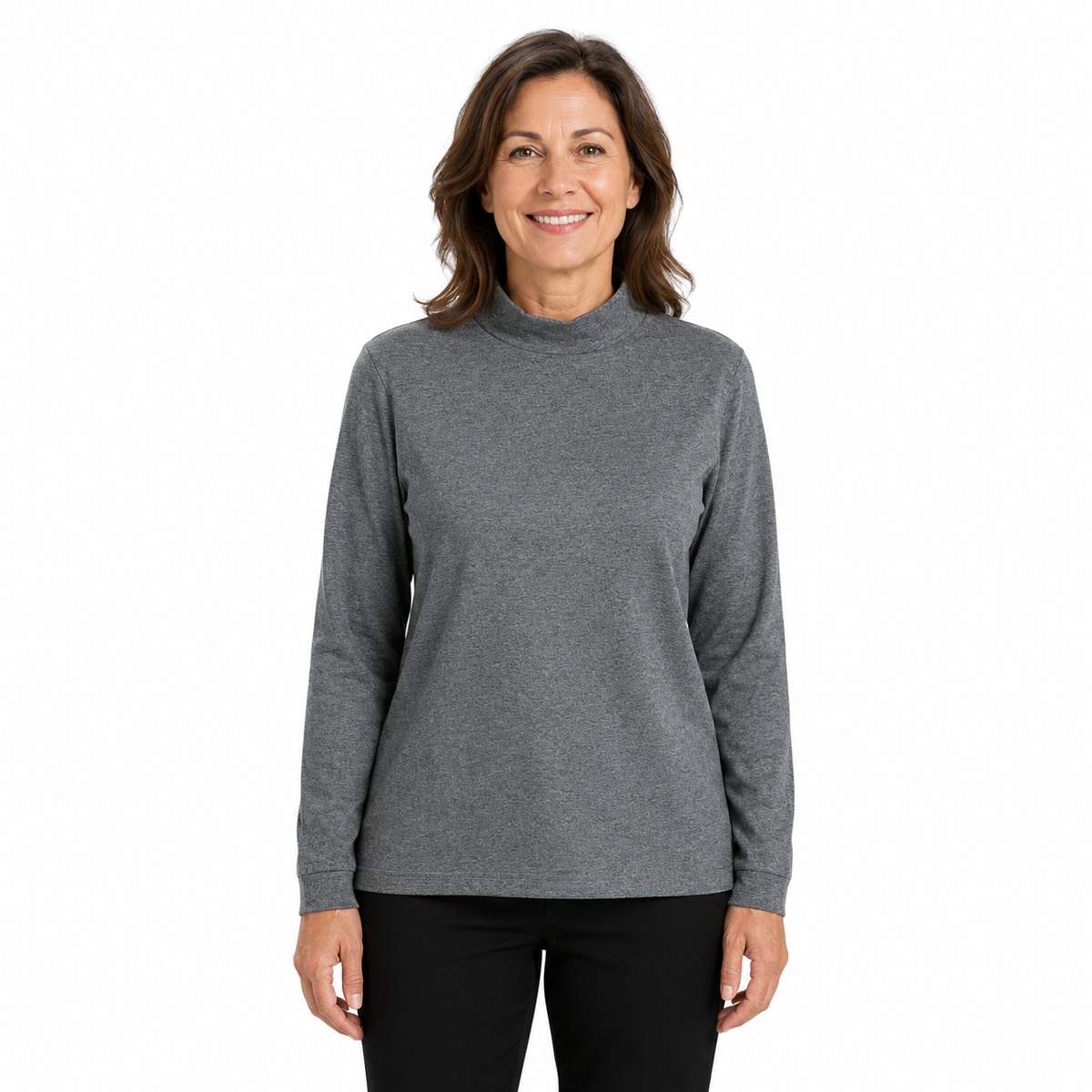Ladies SKIVVY Turtle Neck Womens Long Sleeve Plain Top Skivvies Warm - Charcoal Marle