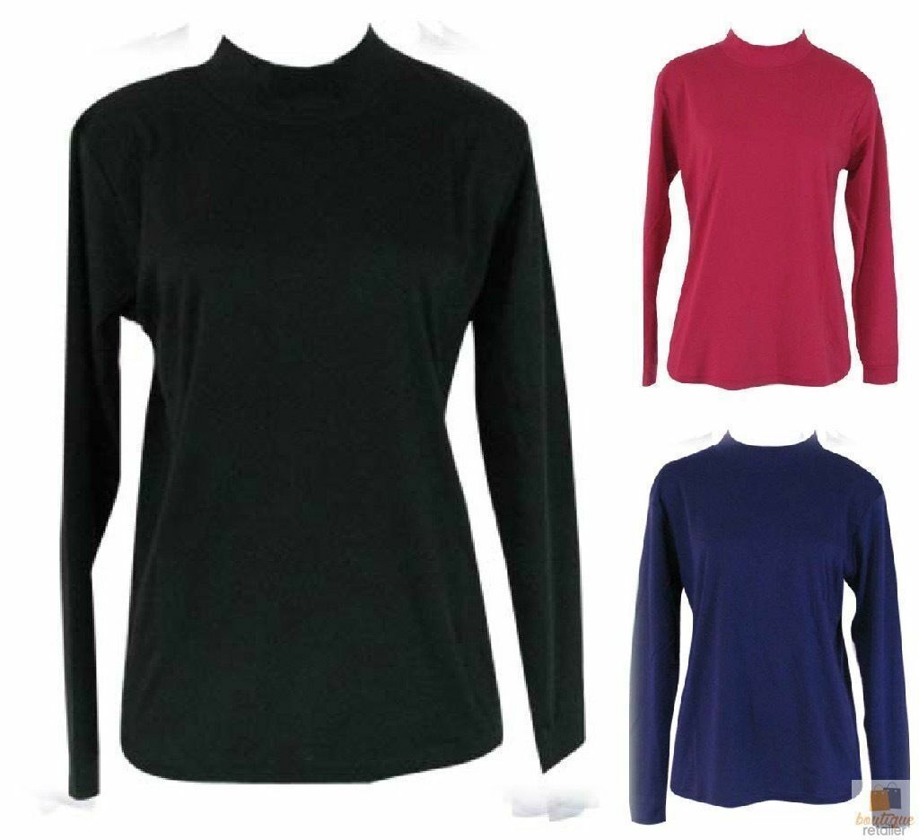 Ladies SKIVVY Turtle Neck Womens Long Sleeve Plain Top Skivvies Warm-0