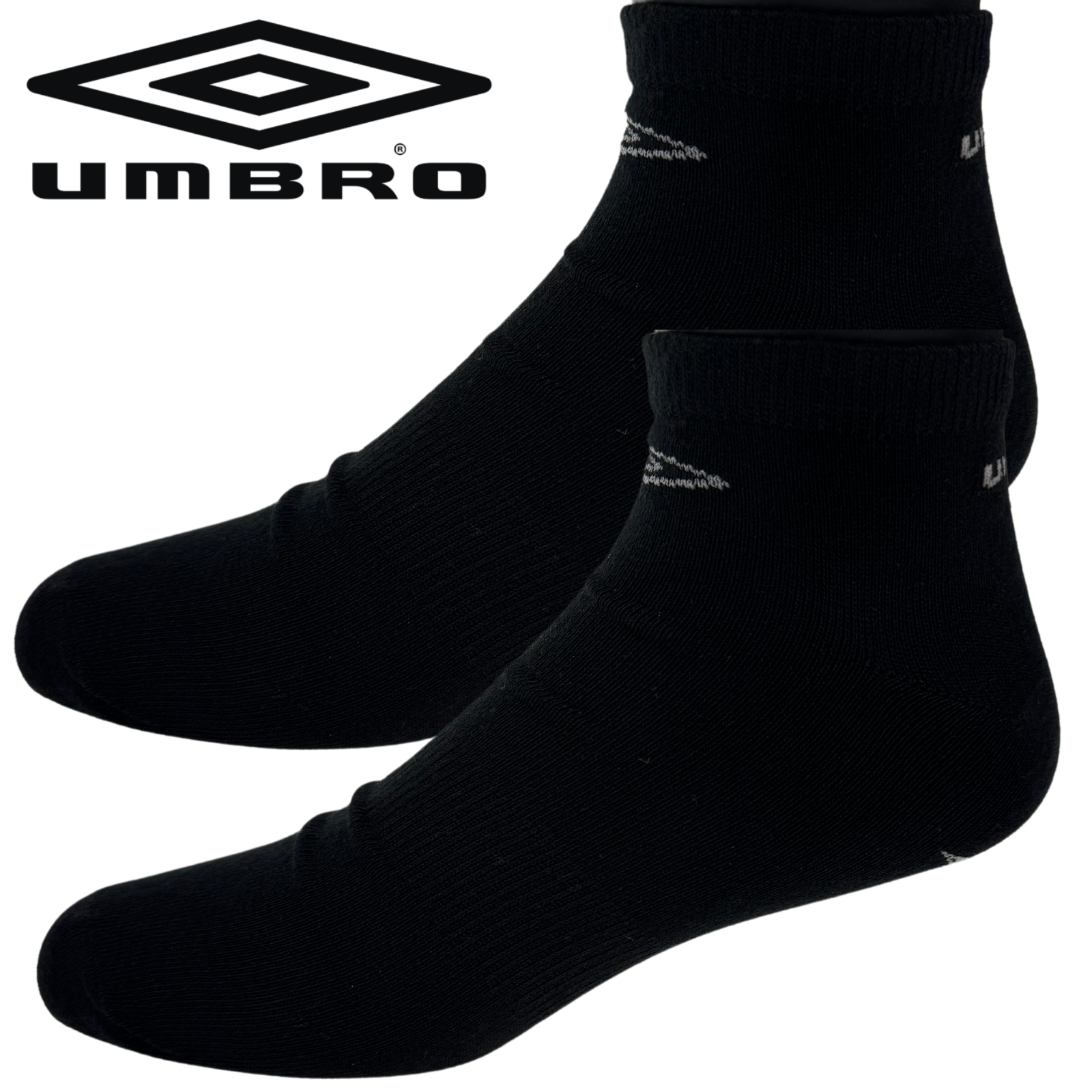 Umbro Mens Trainer Ankle Socks - Black - 1 Pack of 3 Pairs-1