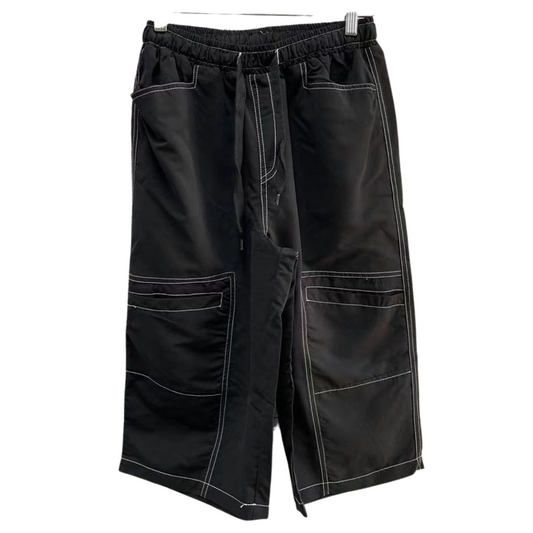 Mens 3/4 Longer Length Microfibre Cargo Shorts Bottoms - Black-0