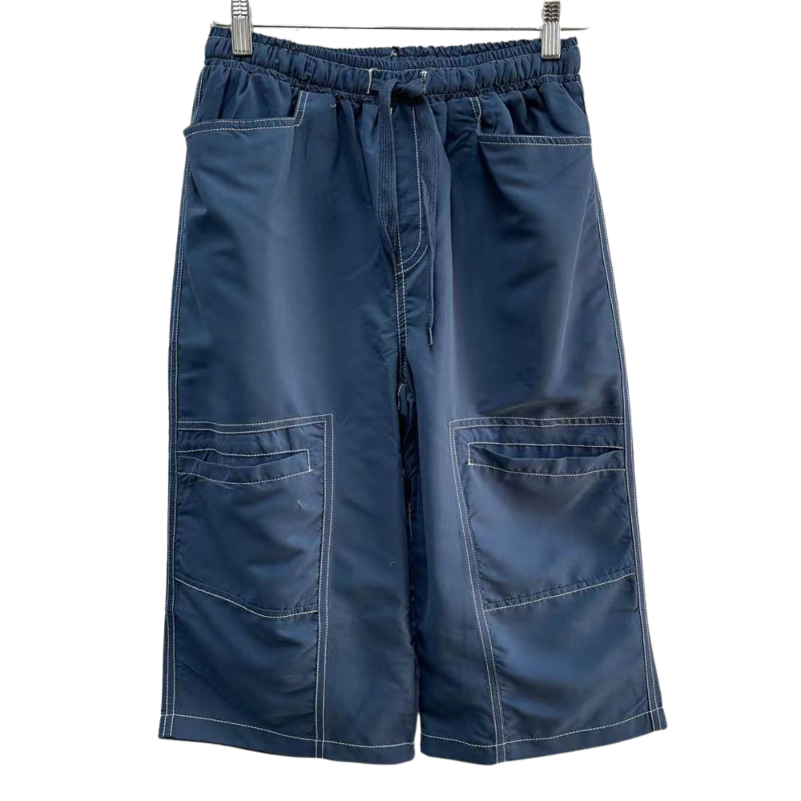 Mens 3/4 Longer Length Microfibre Cargo Shorts Bottoms - Dark Denim-4
