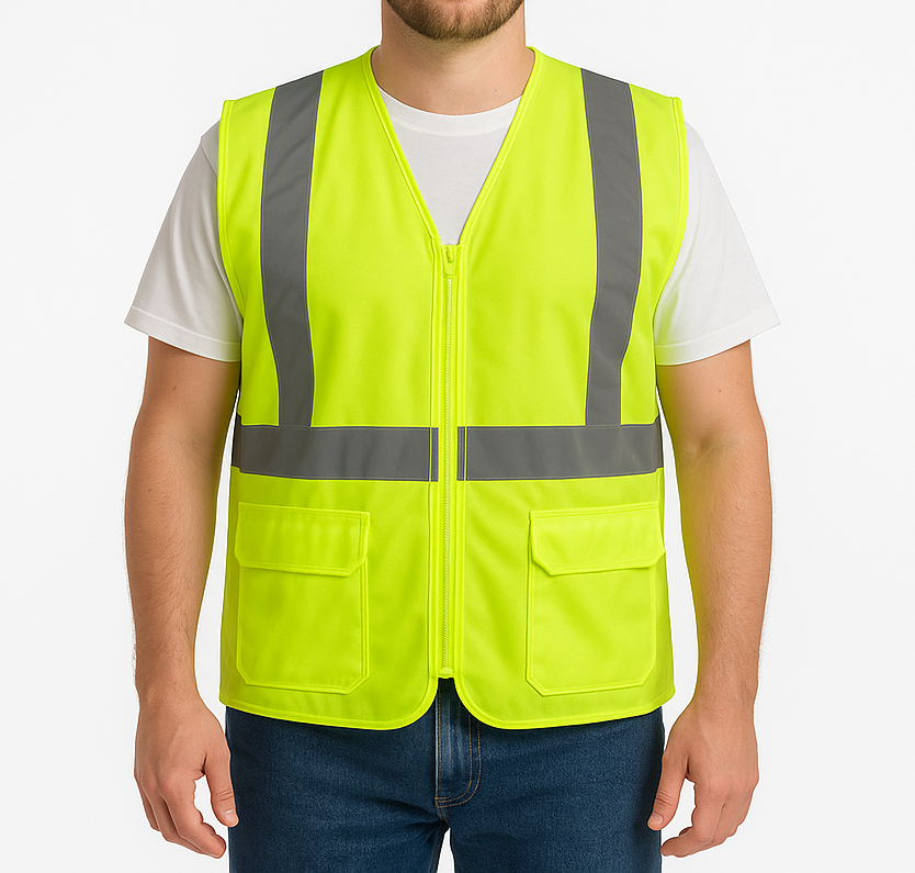 Mens Hi Vis Zip Thru Safety Vest w/ Reflective Tape Workwear in Fluro Yellow-1